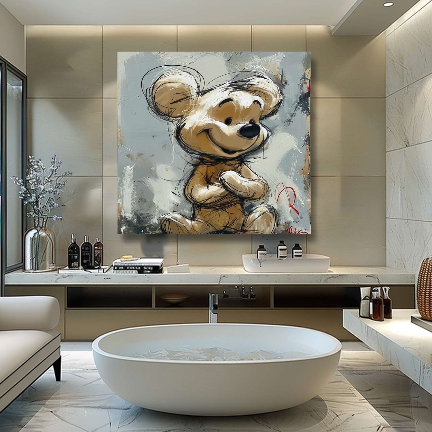 Wall Art Textured Cheerful Bear Hugging - Neutralighting