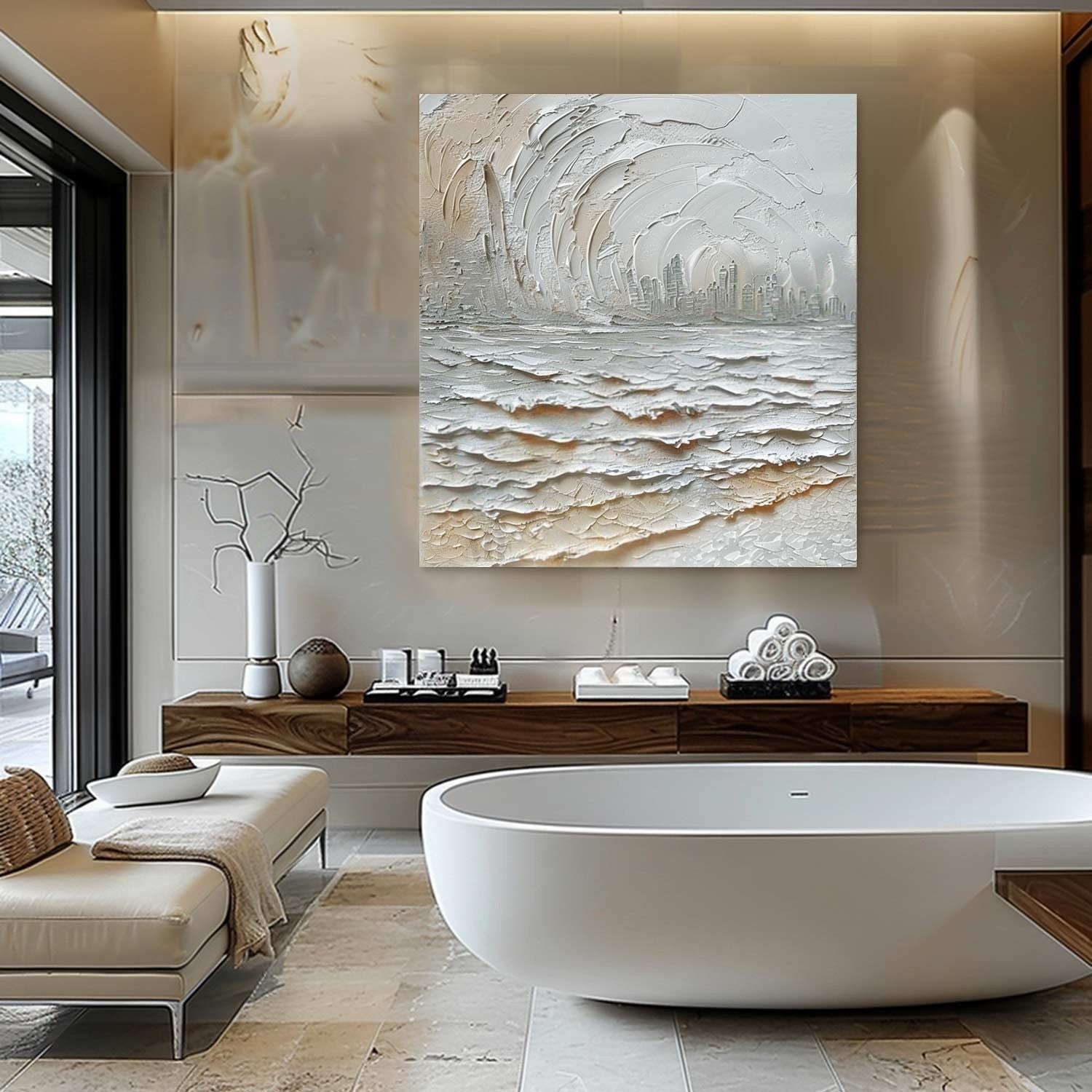 Wall Art Impasto Coastal Cityscape - Neutralighting