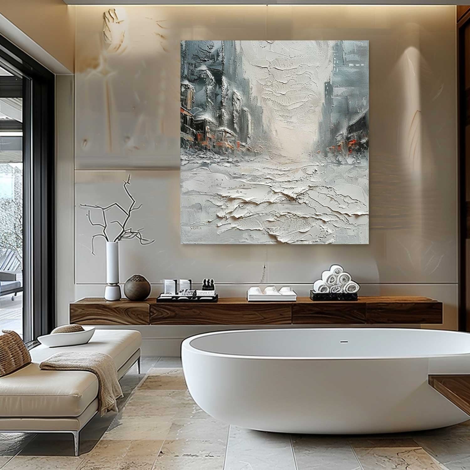 Wall Art Impasto Urban Street Painting - Neutralighting