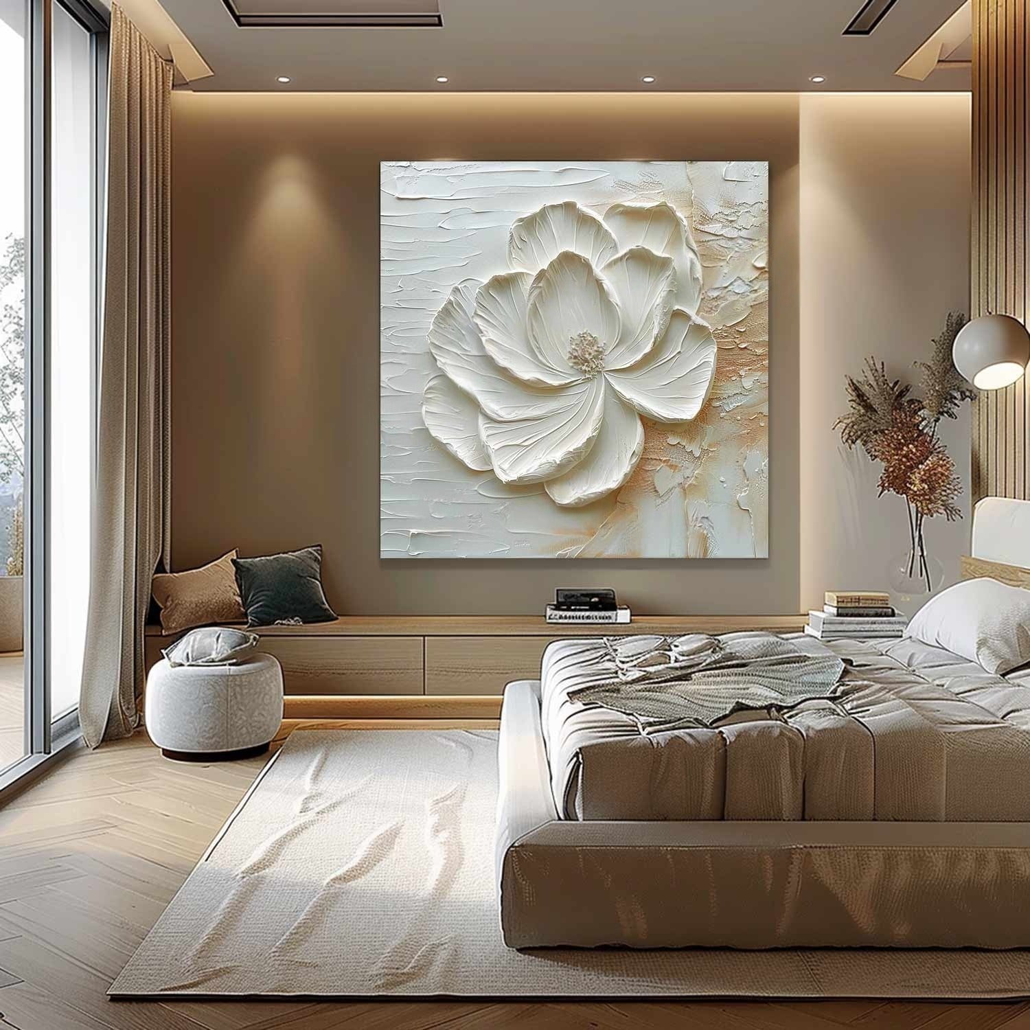 3D White Peony Impasto Painting - Neutralighting