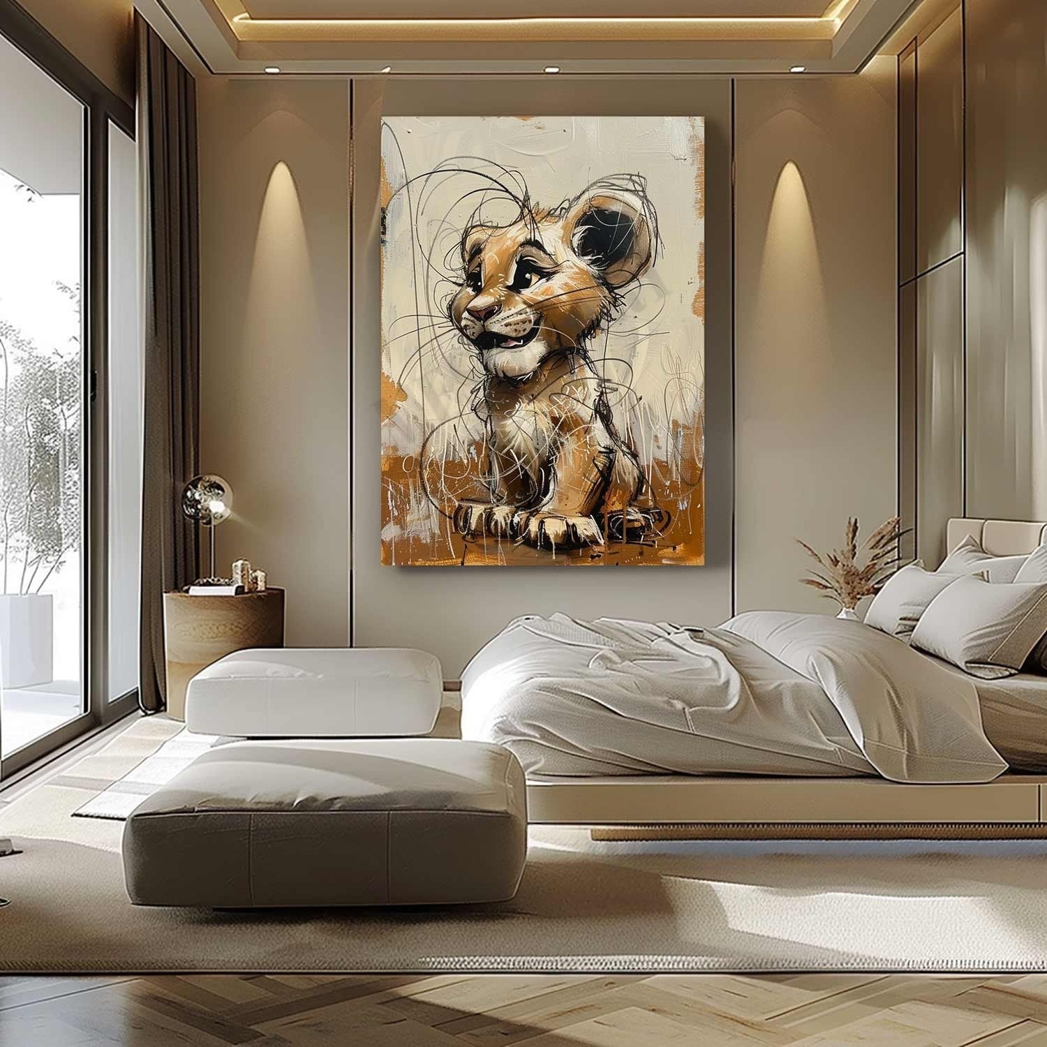 Wall Art Textured Playful Lion Cub - Neutralighting