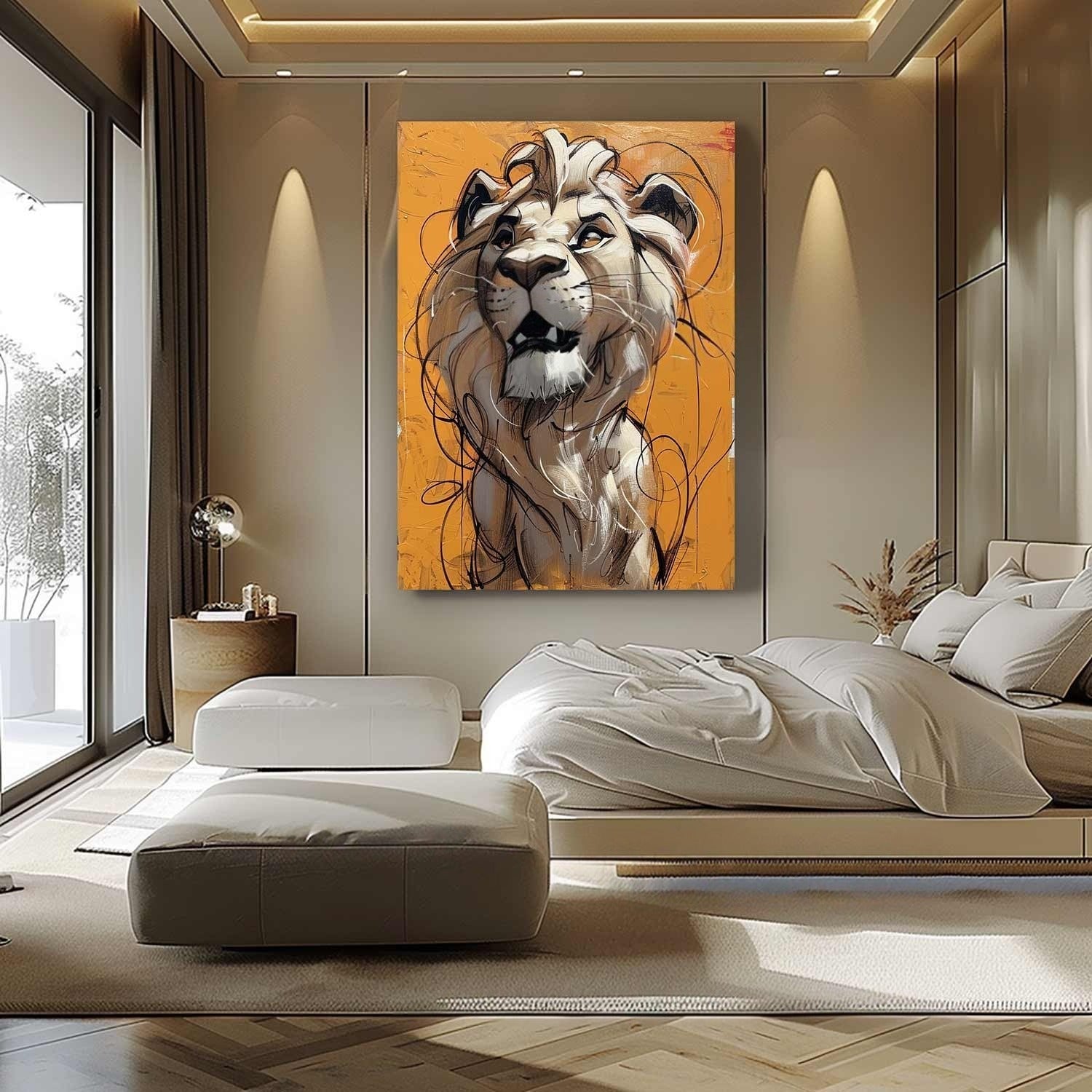 Wall Art Textured Bold Lion Vibrant Orange - Neutralighting