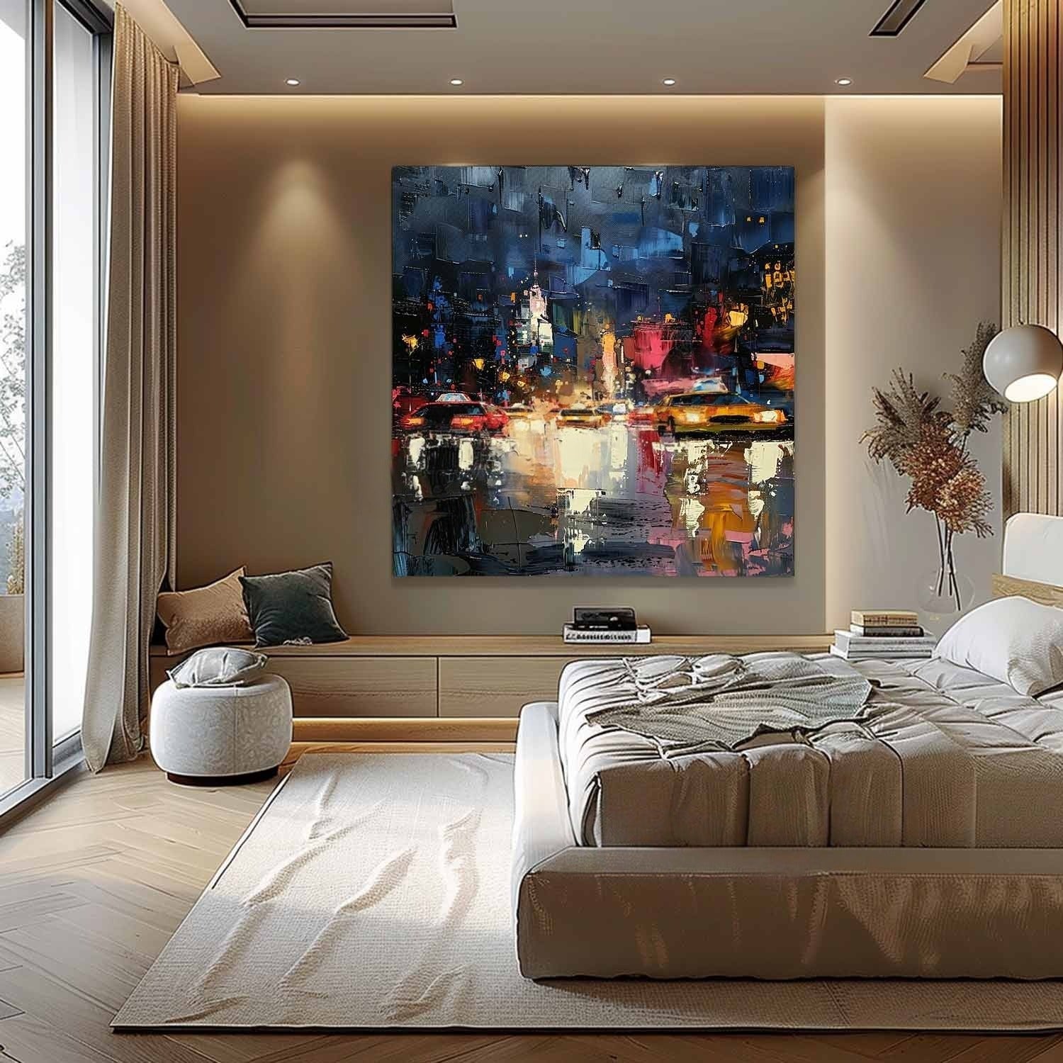 Wall Art Impressionist Textured Urban Nightscape - Neutralighting