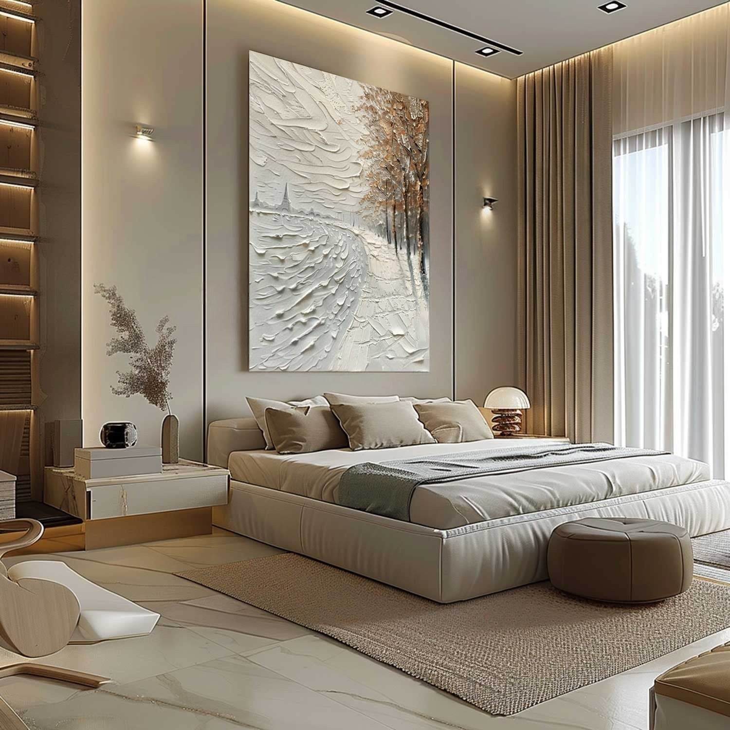 Wall Art Impasto Winter Riverside Path - Neutralighting