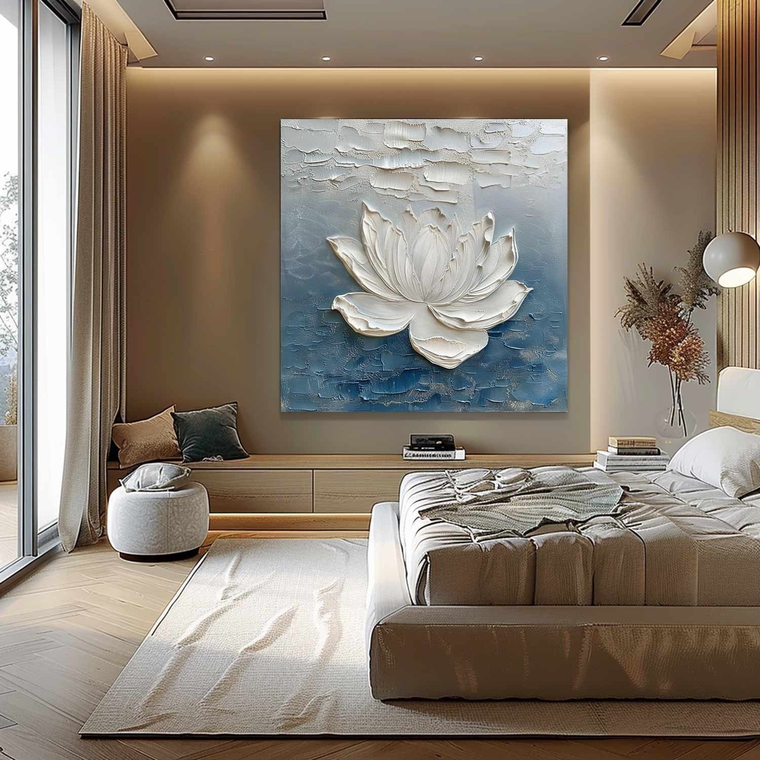 Wall Art 3D Lotus Flower Oil Painting - Neutralighting