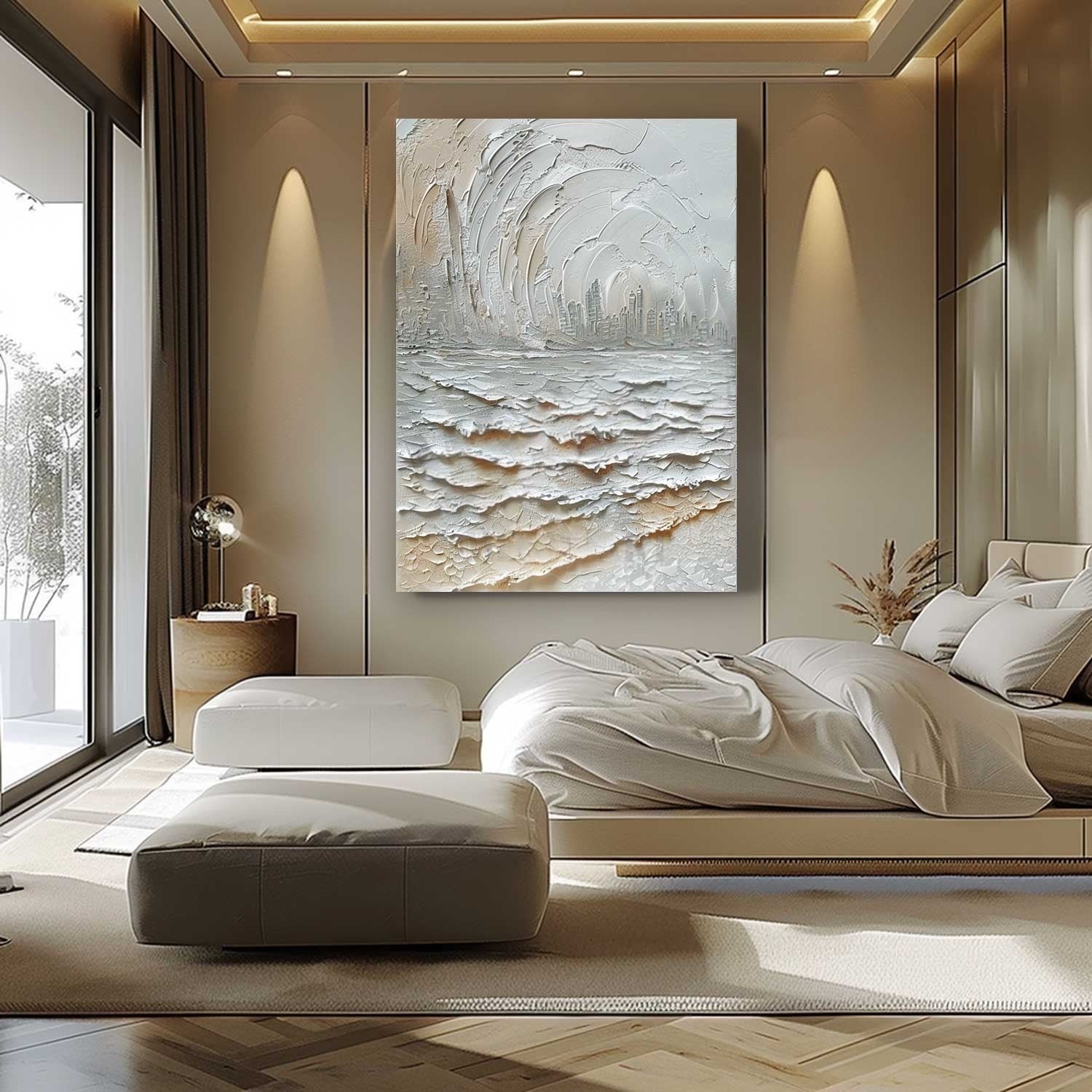 Wall Art Impasto Coastal Cityscape - Neutralighting