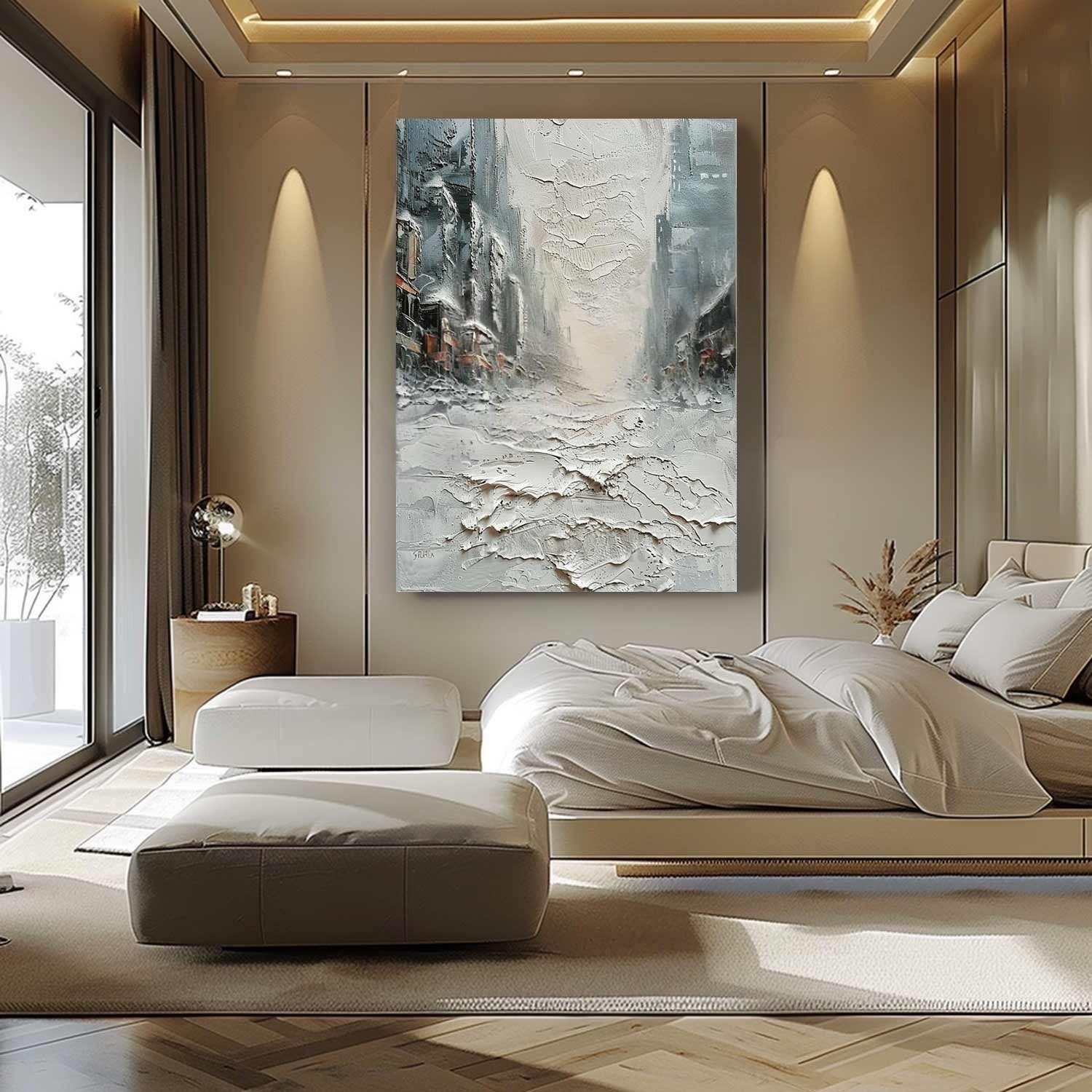 Wall Art Impasto Urban Street Painting - Neutralighting