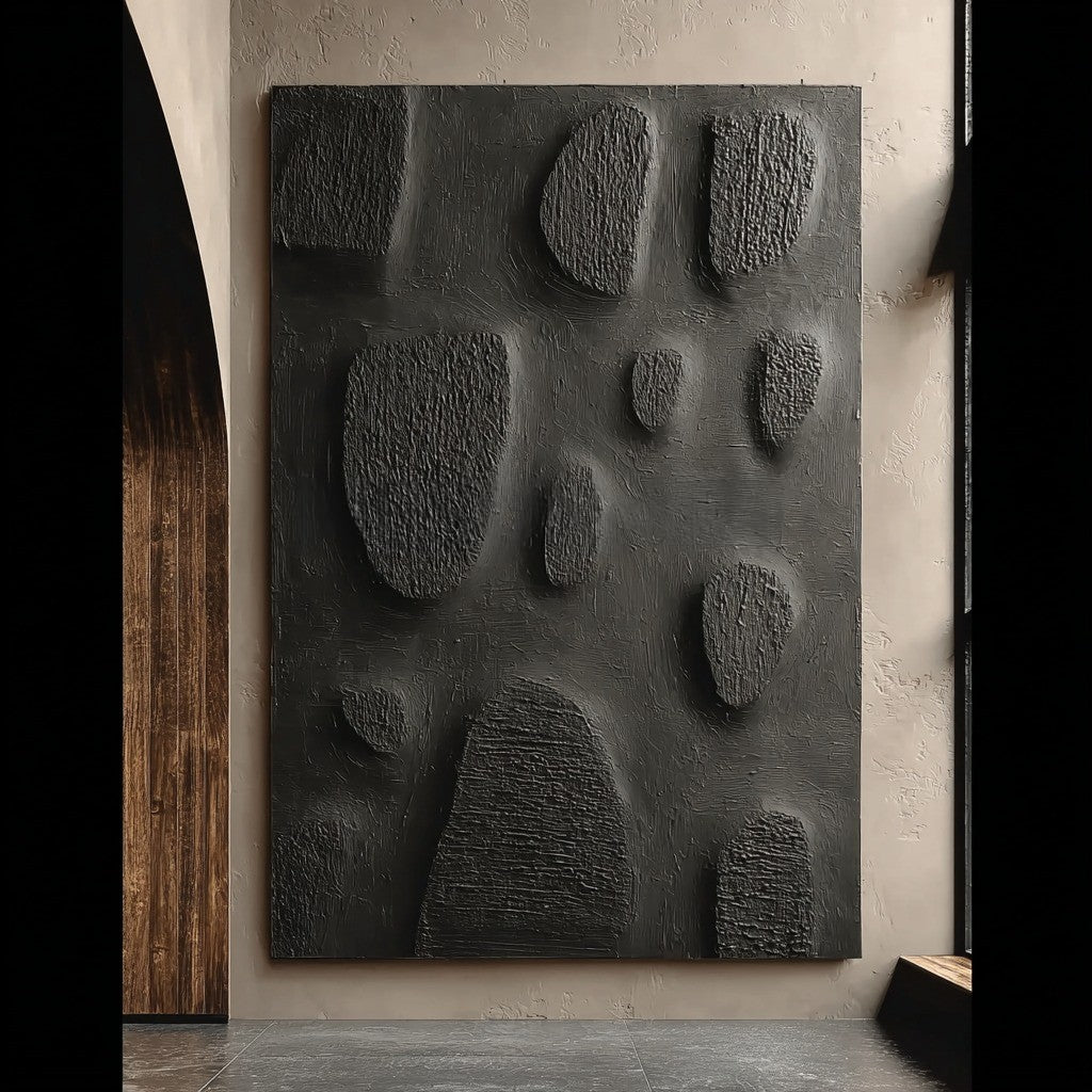 Black Minimalist Organic Texture Painting - Neutralighting