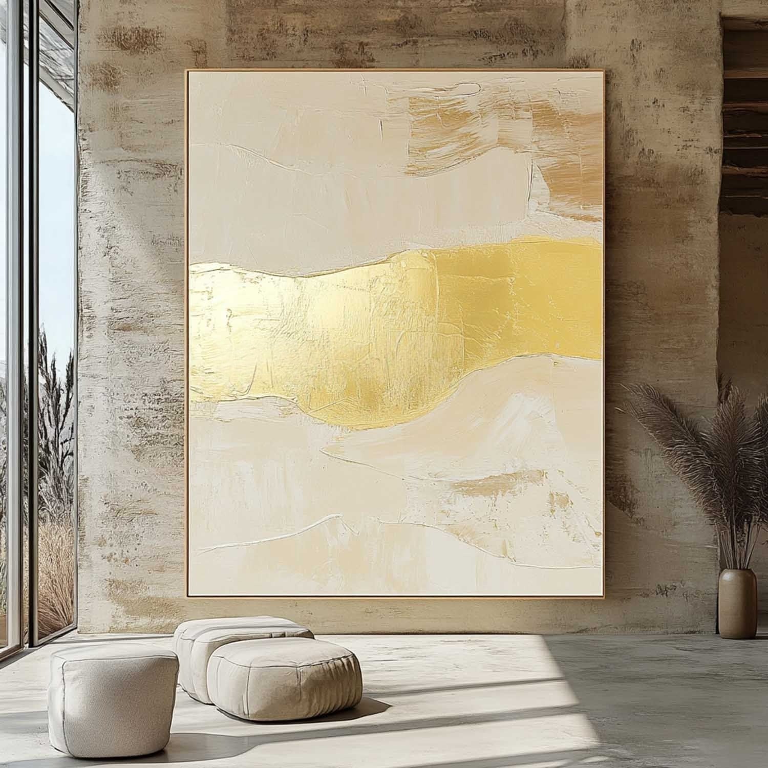 Wall Art Abstract Beige Gold Foil Landscape - Neutralighting