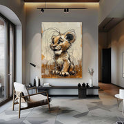 Wall Art Textured Playful Lion Cub - Neutralighting