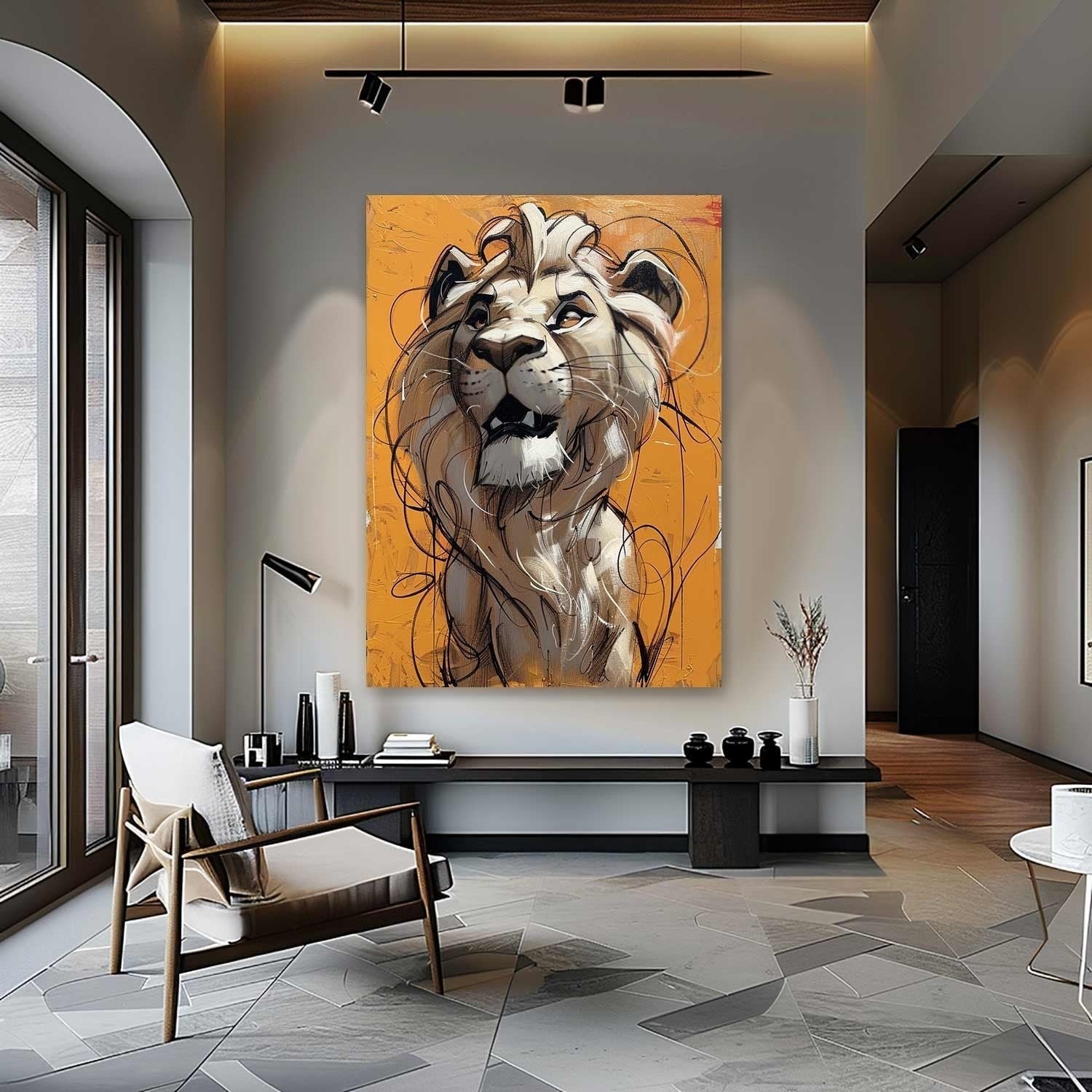 Wall Art Textured Bold Lion Vibrant Orange - Neutralighting