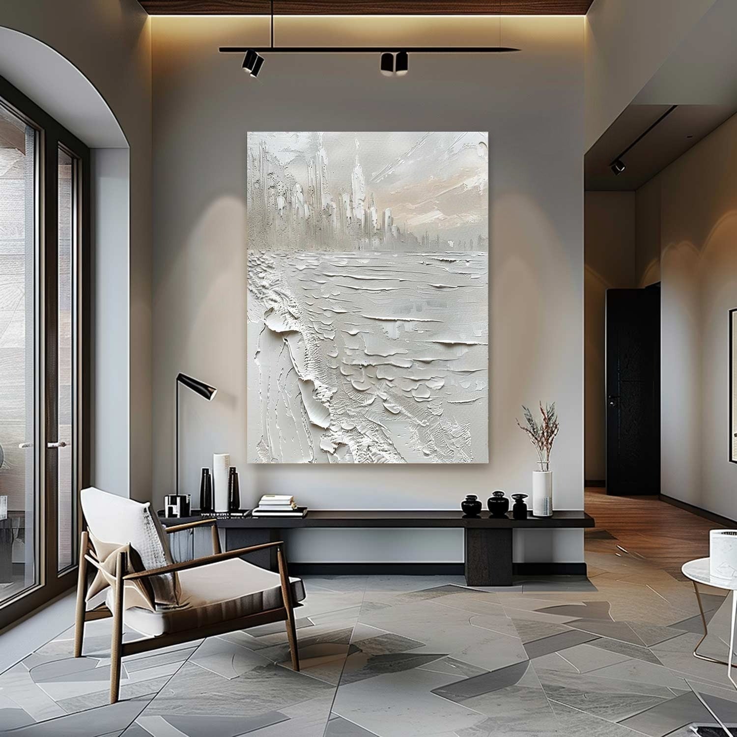 Wall Art Impasto Monochrome Cityscape - Neutralighting