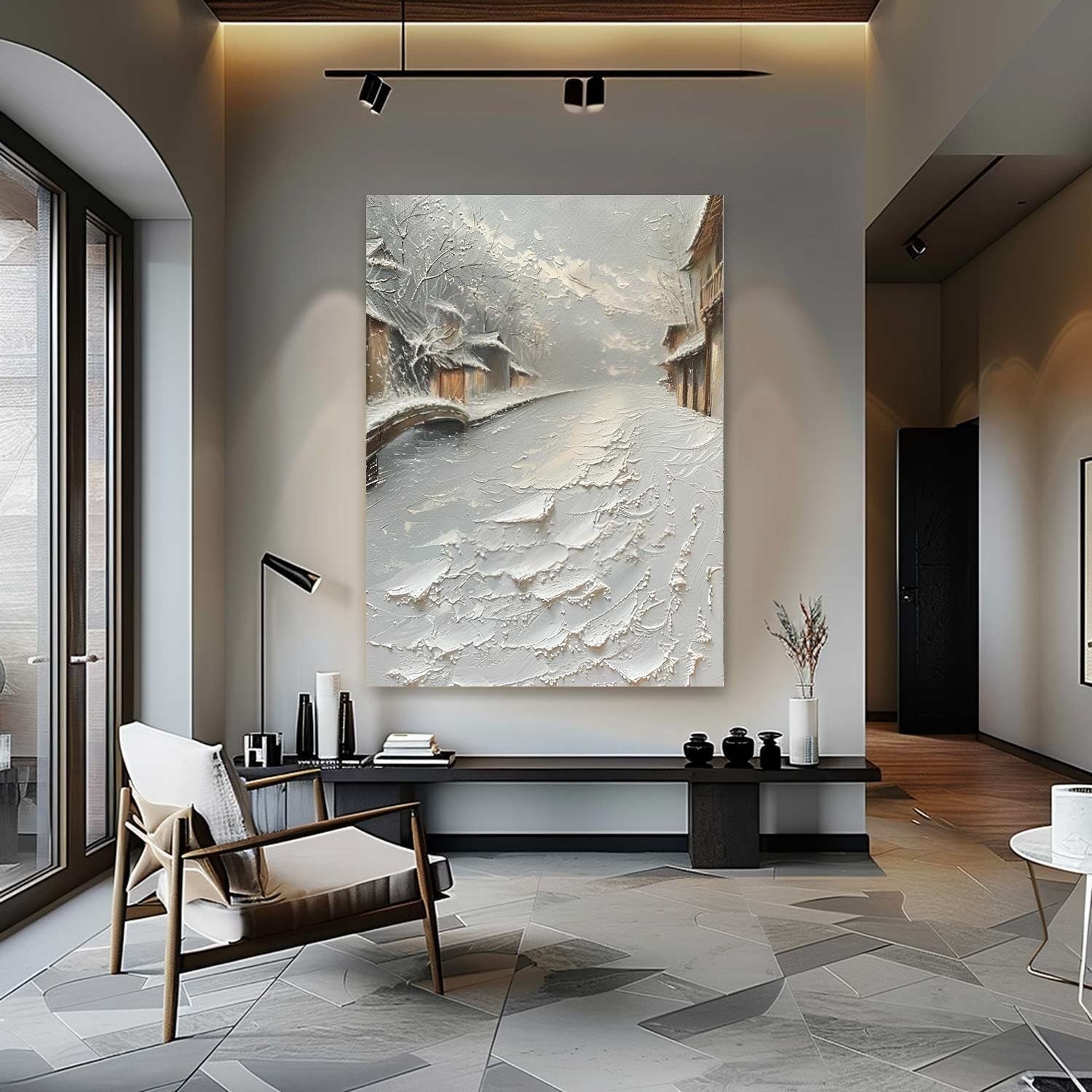 Wall Art Impasto Water Town Winter - Neutralighting