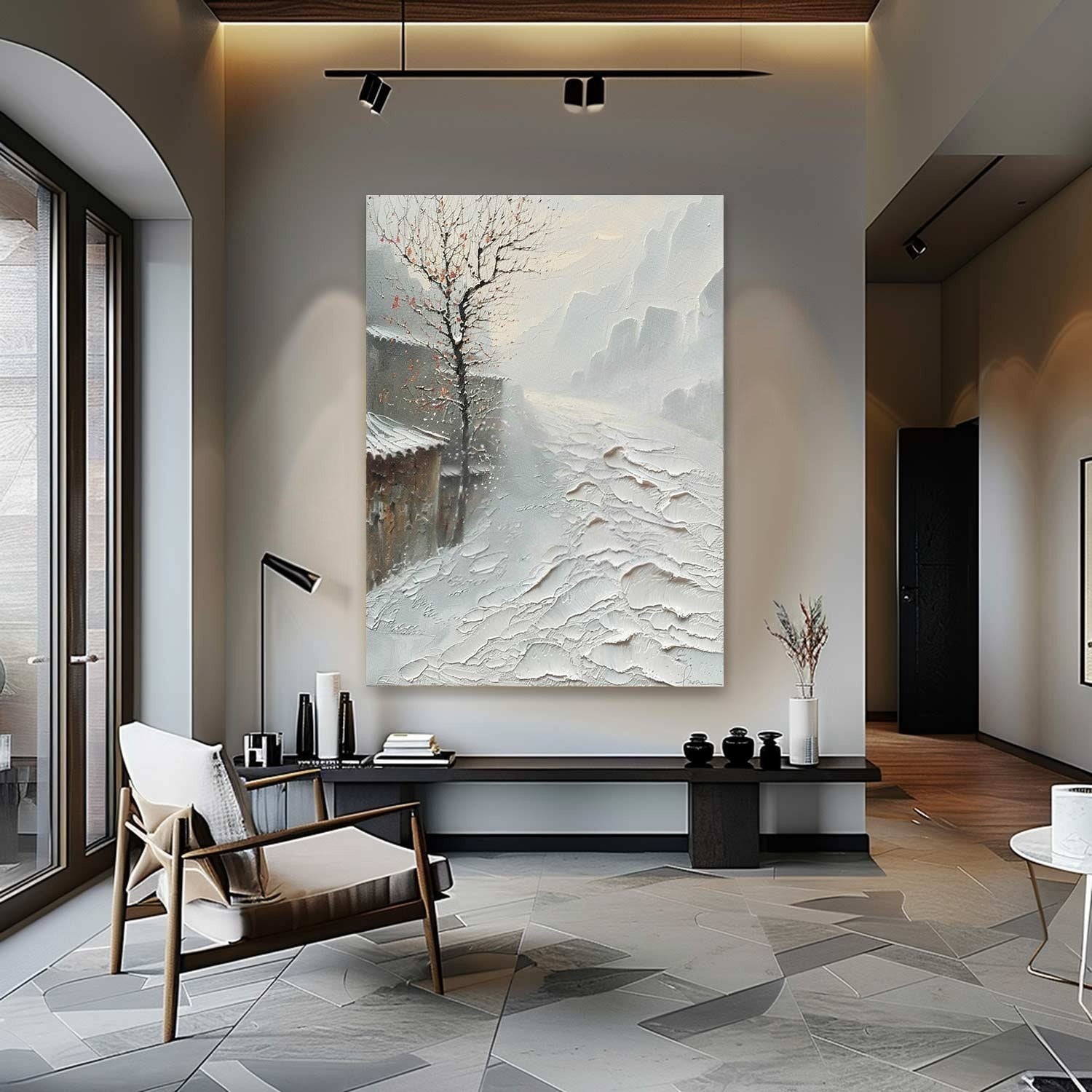 Wall Art Impasto Winter Village Neutral - Neutralighting