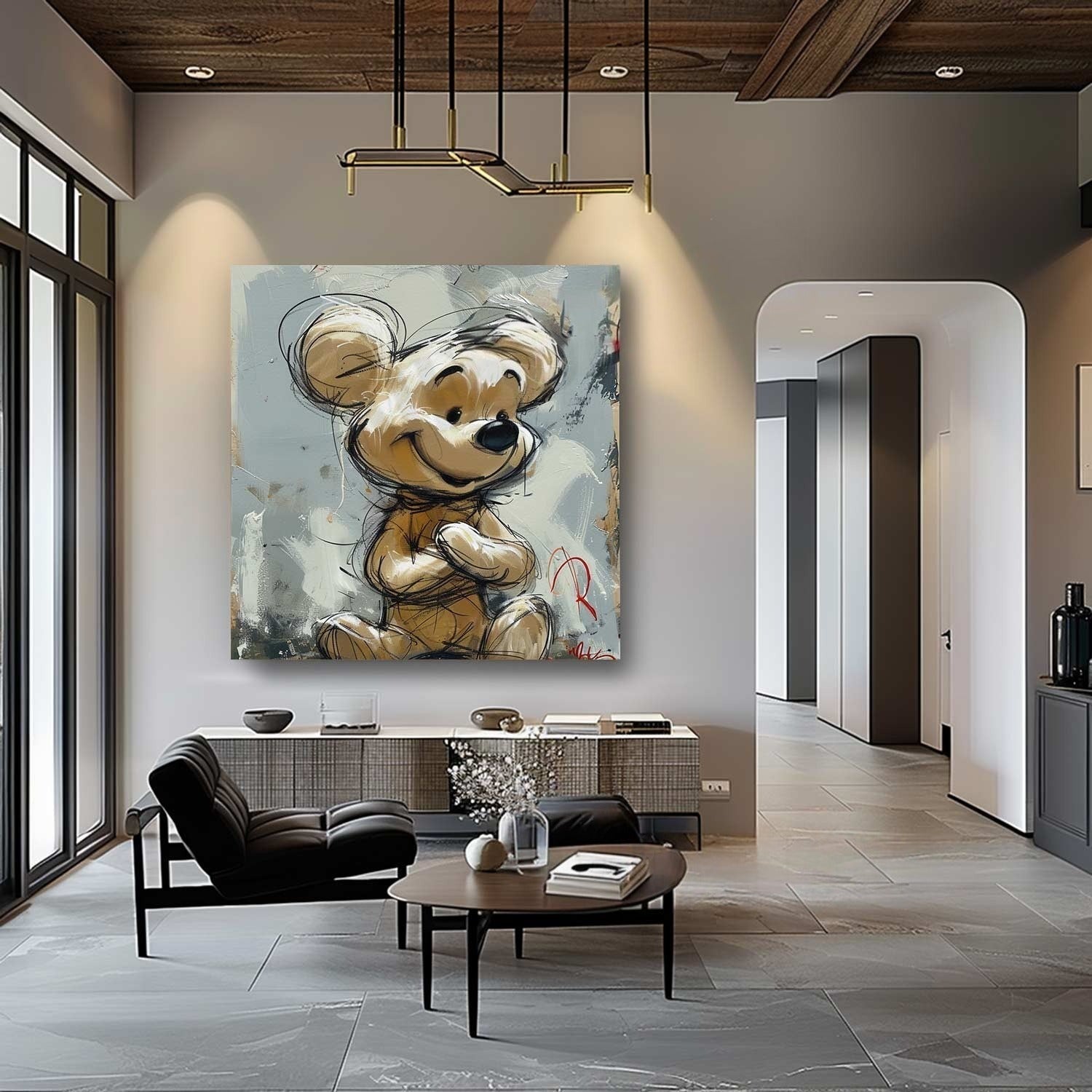 Wall Art Textured Cheerful Bear Hugging - Neutralighting