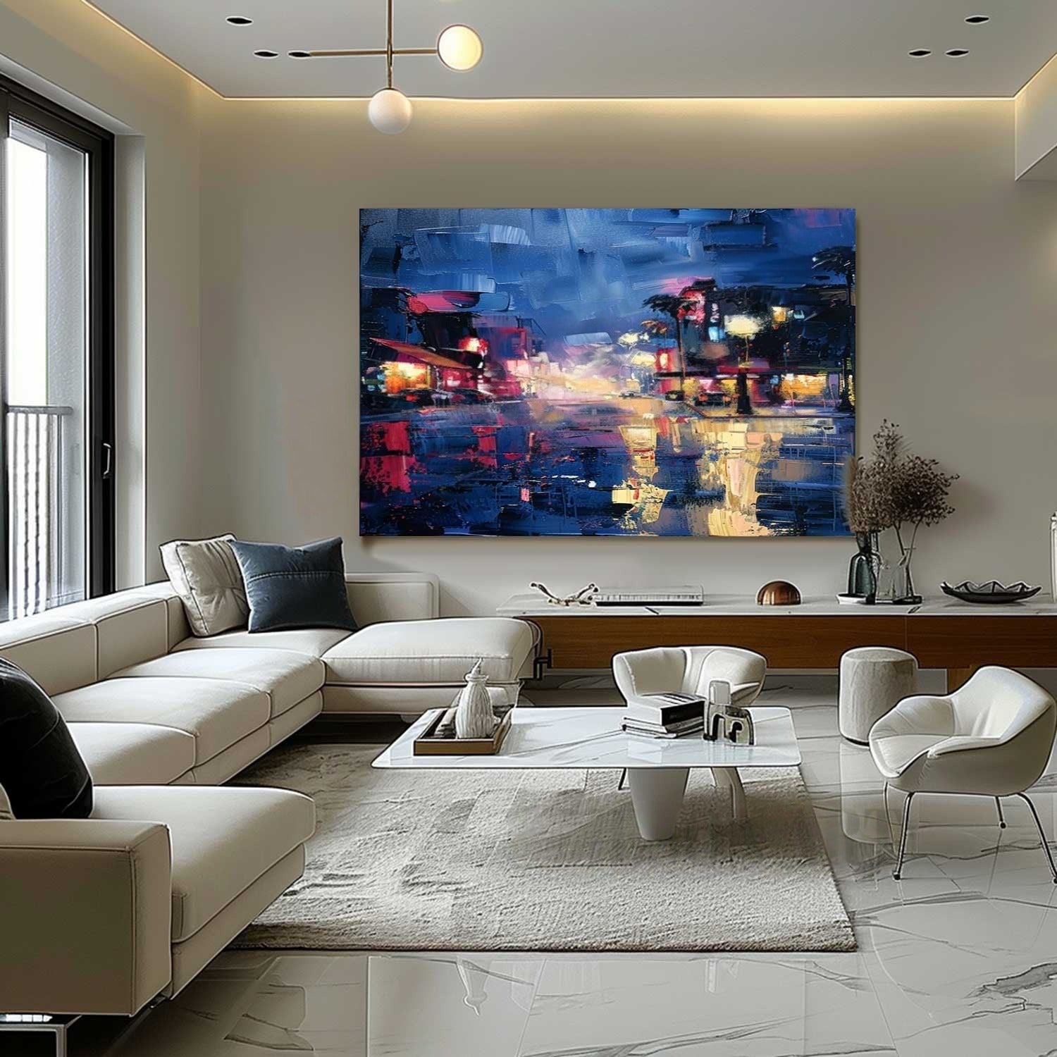 Wall Art Vibrant Rainy Night Cityscape - Neutralighting