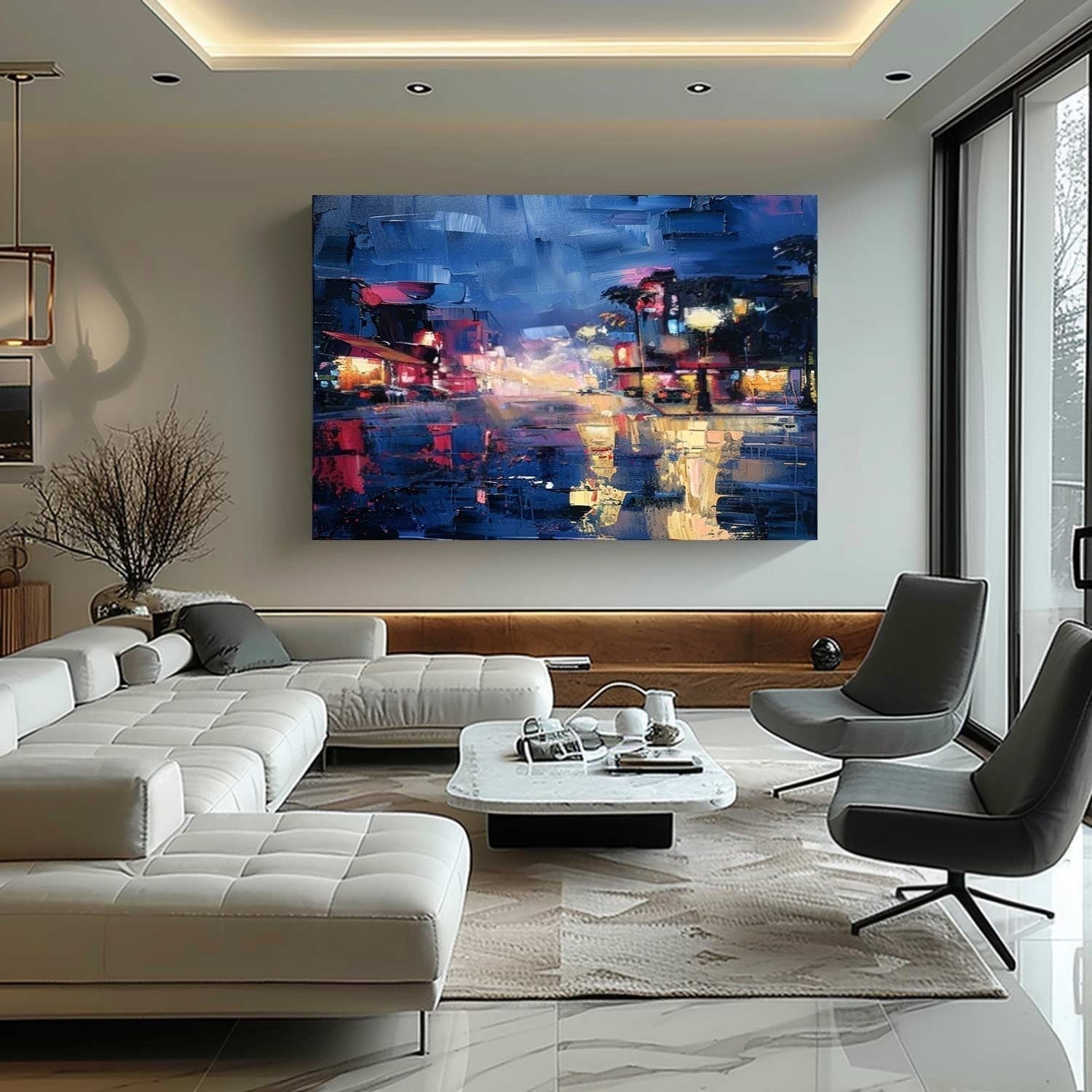 Wall Art Vibrant Rainy Night Cityscape - Neutralighting