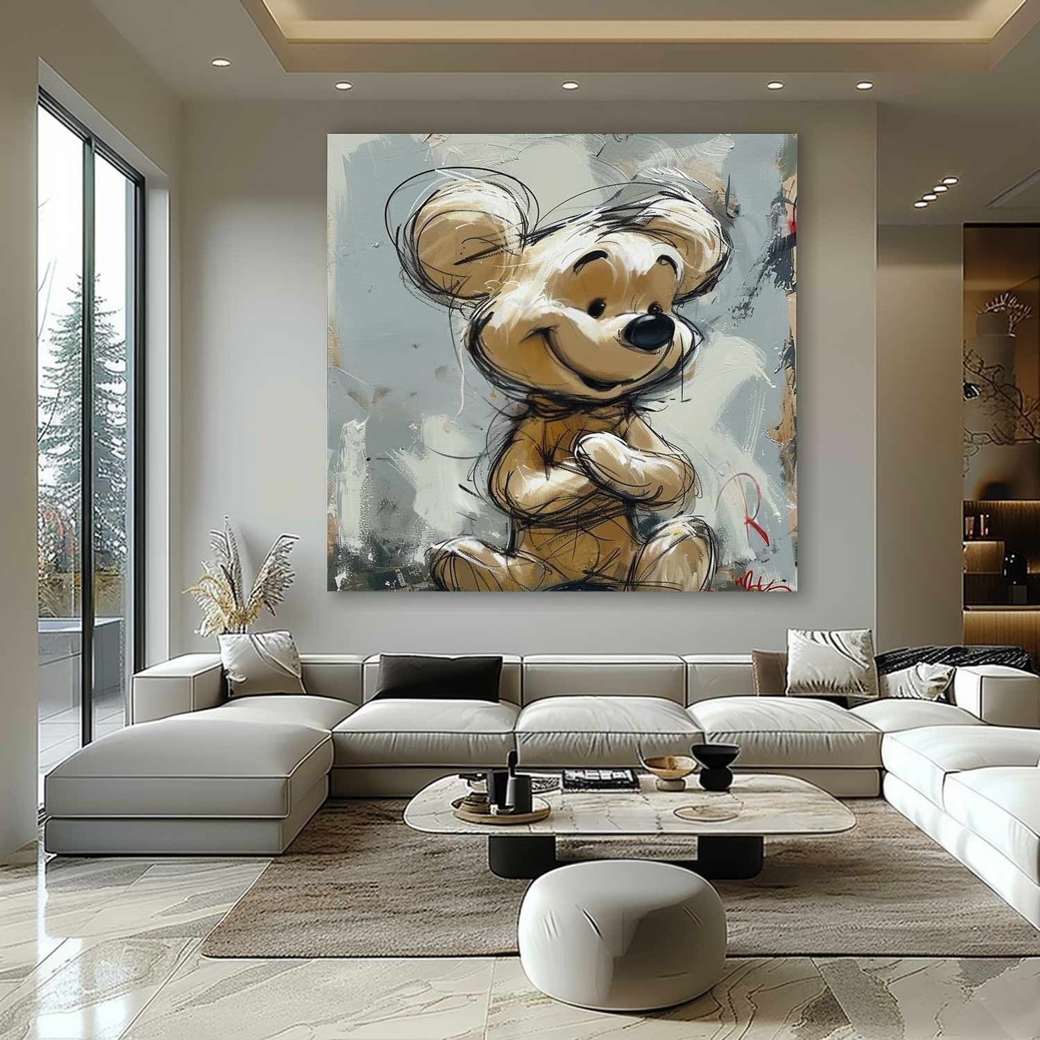Wall Art Textured Cheerful Bear Hugging - Neutralighting