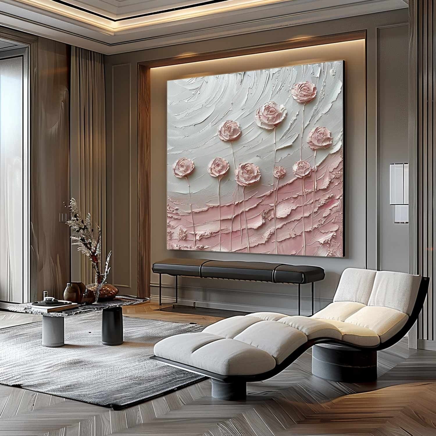 Wall Art Square Pink Rose Floral Painting - Neutralighting