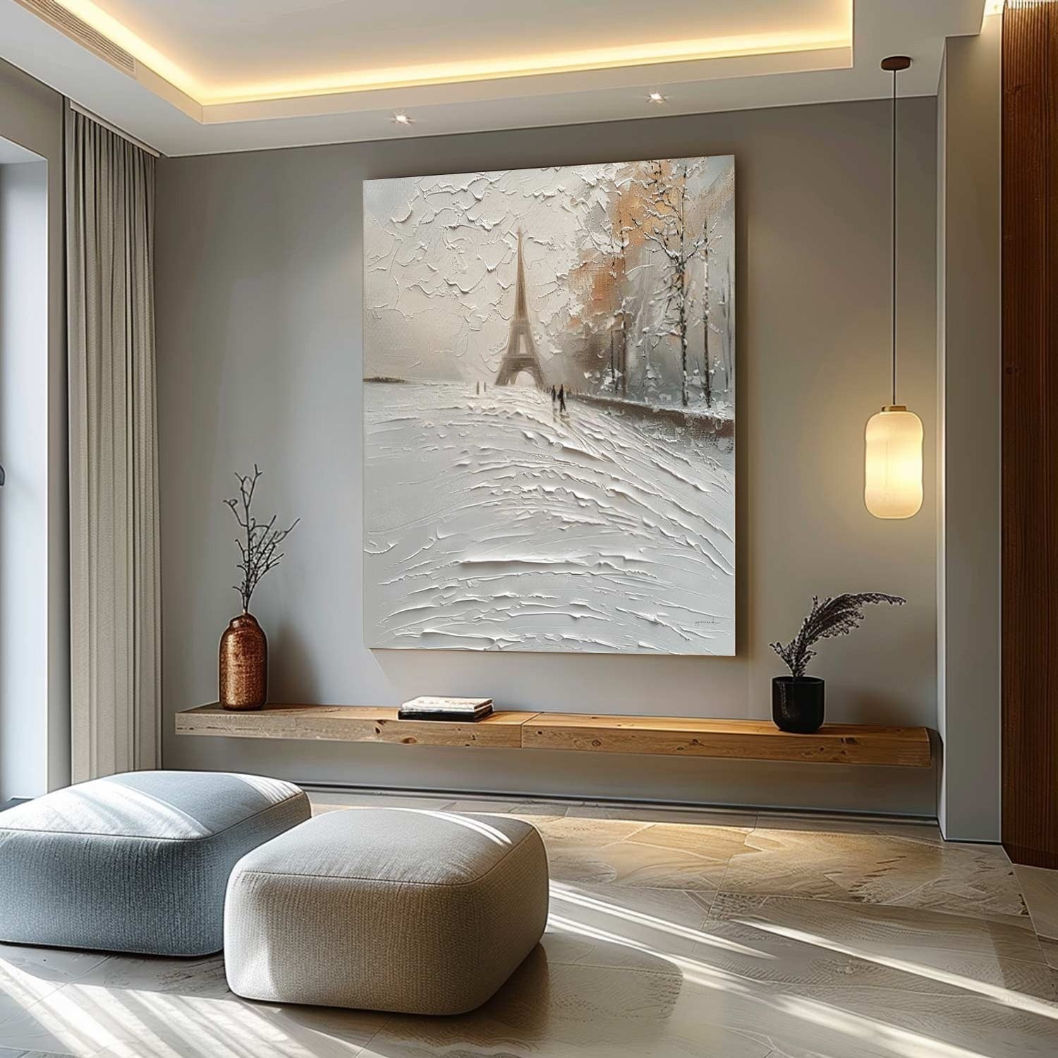 Wall Art Impasto Paris Winter Painting - Neutralighting