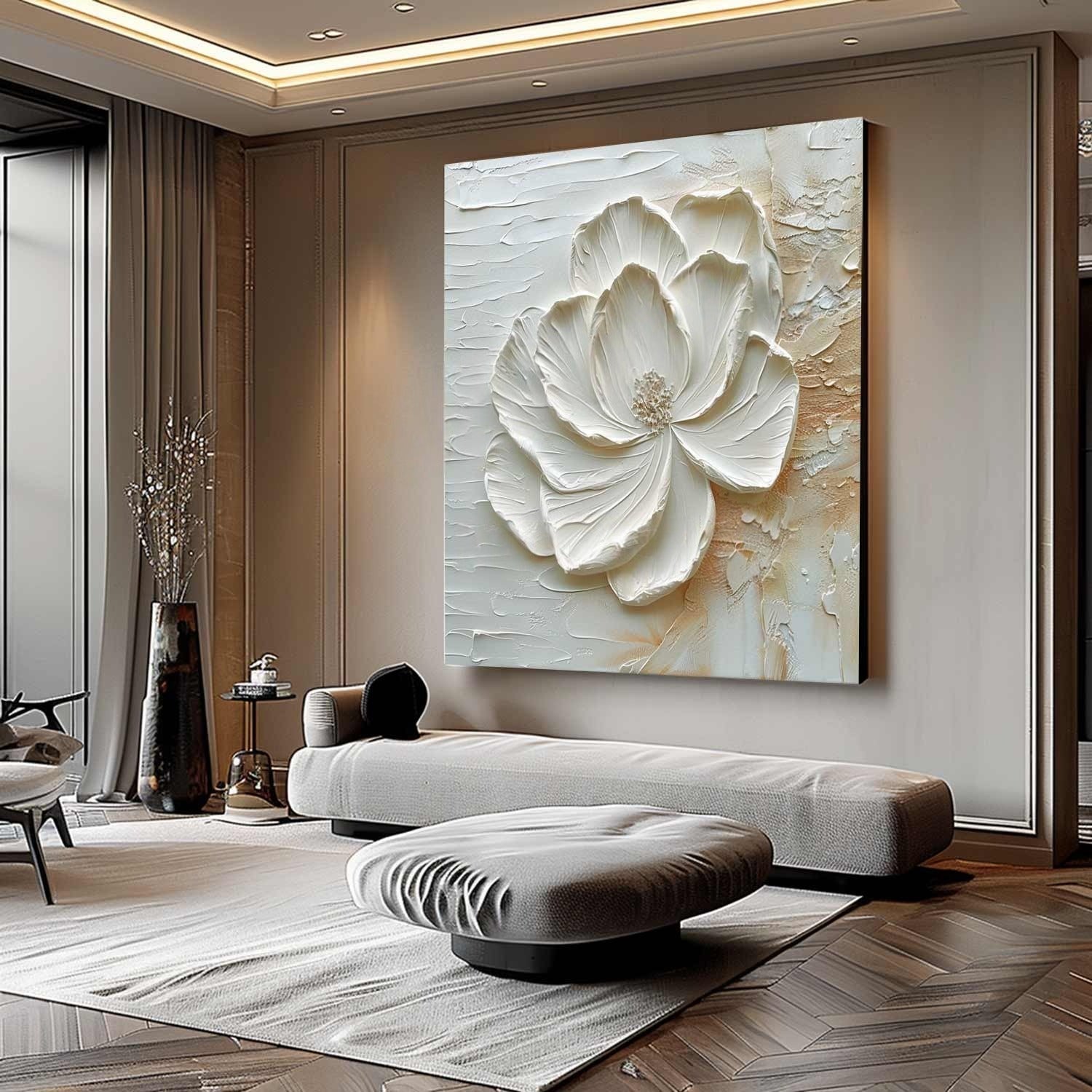 3D White Peony Impasto Painting - Neutralighting