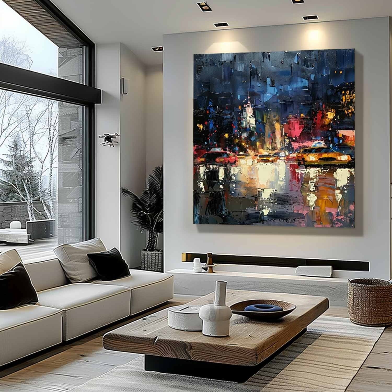 Wall Art Impressionist Textured Urban Nightscape - Neutralighting