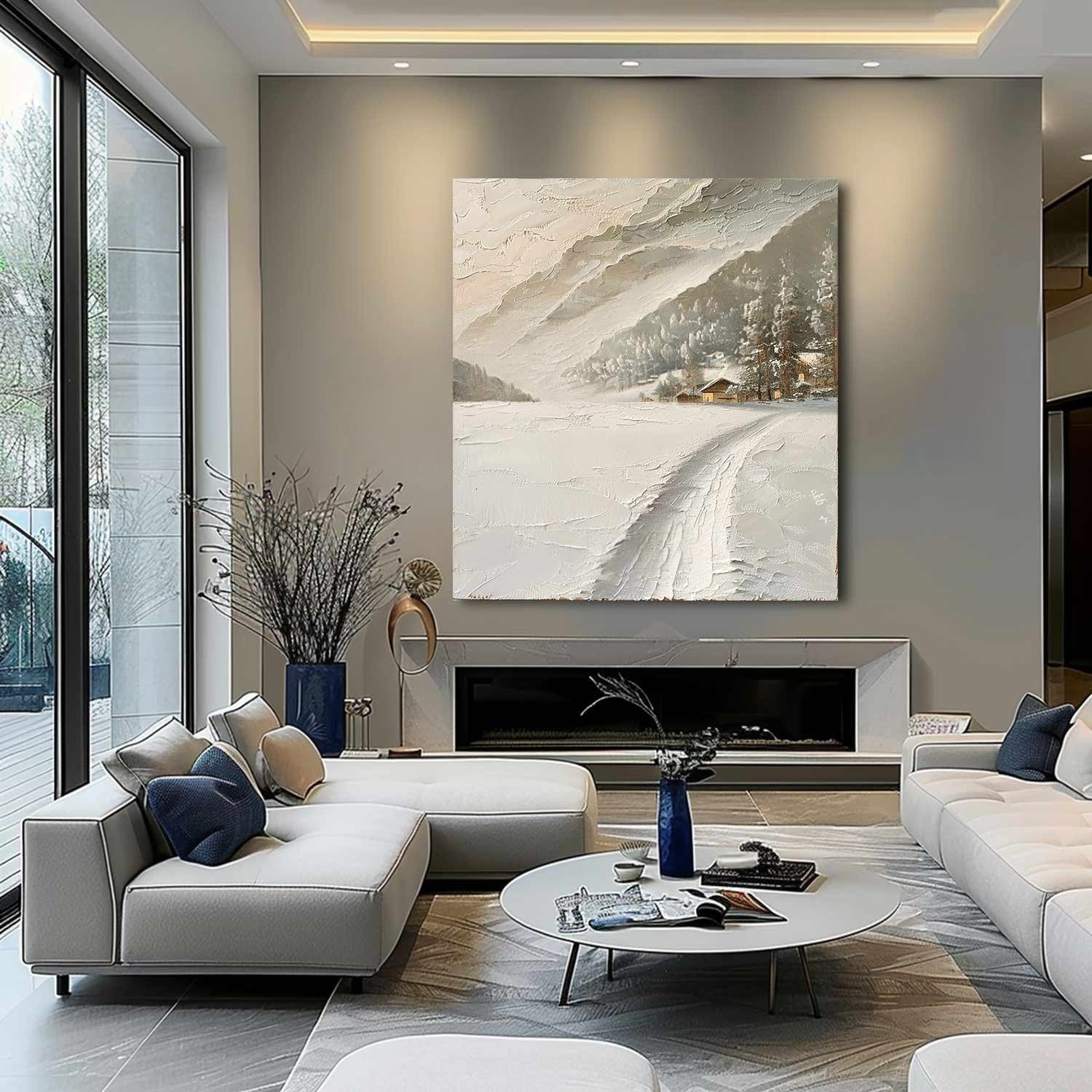 Wall Art Impasto Alpine Winter Cabin - Neutralighting