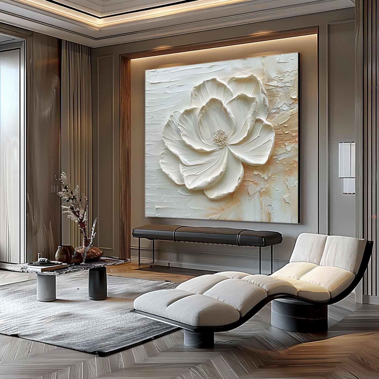 3D White Peony Impasto Painting - Neutralighting