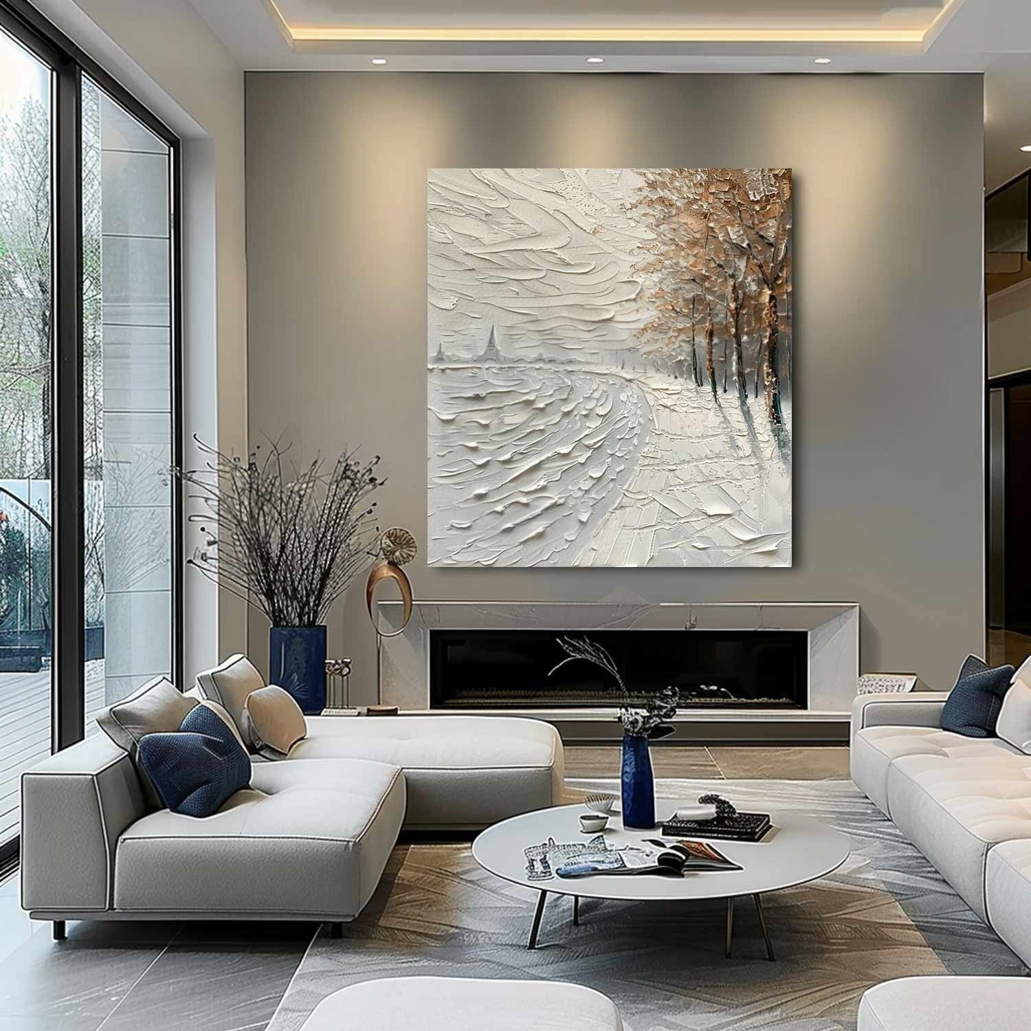 Wall Art Impasto Winter Riverside Path - Neutralighting