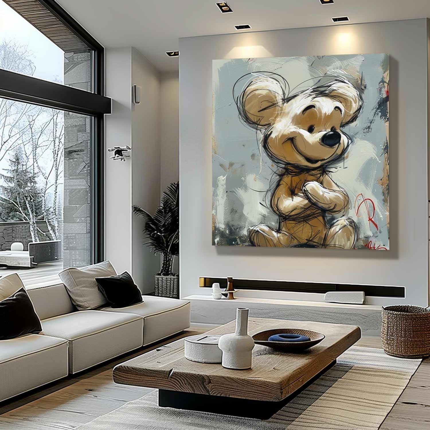 Wall Art Textured Cheerful Bear Hugging - Neutralighting
