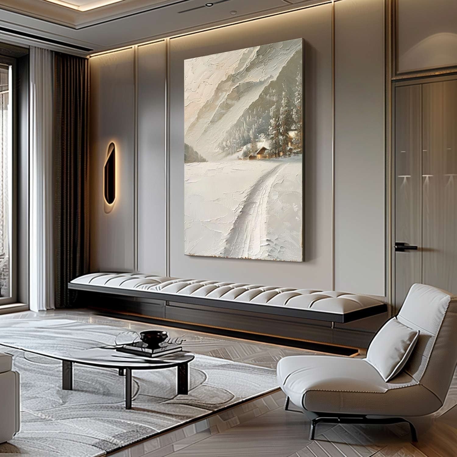 Wall Art Impasto Alpine Winter Cabin - Neutralighting