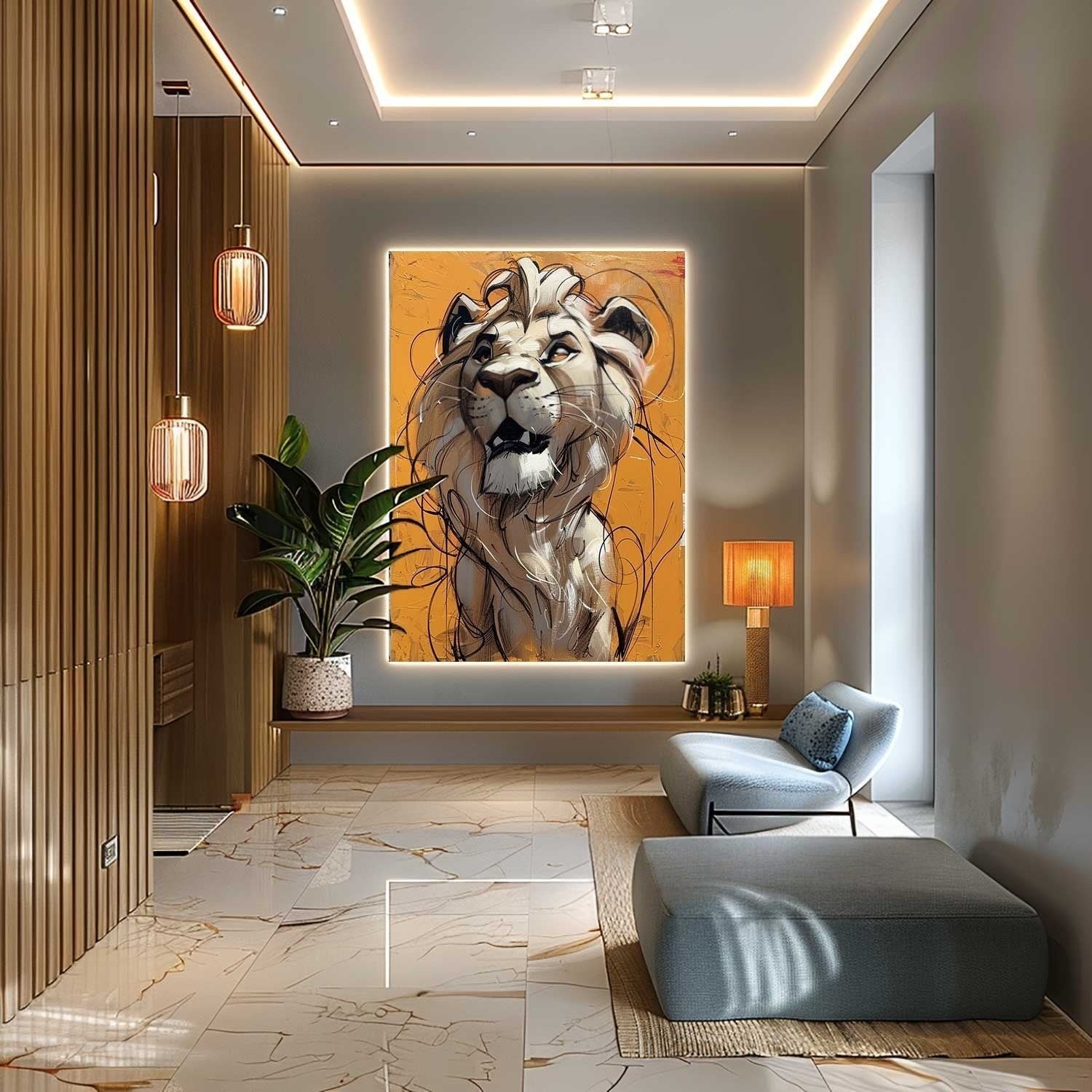 Wall Art Textured Bold Lion Vibrant Orange - Neutralighting