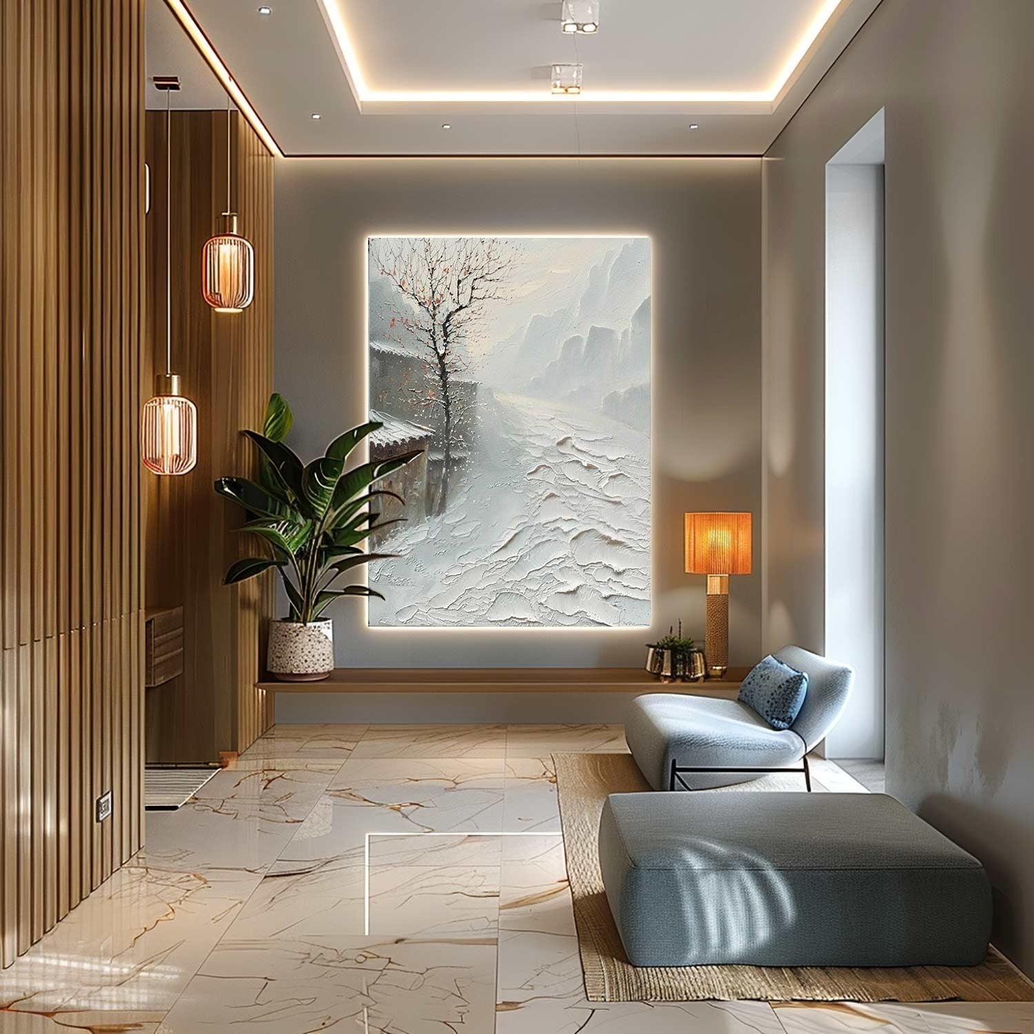 Wall Art Impasto Winter Village Neutral - Neutralighting