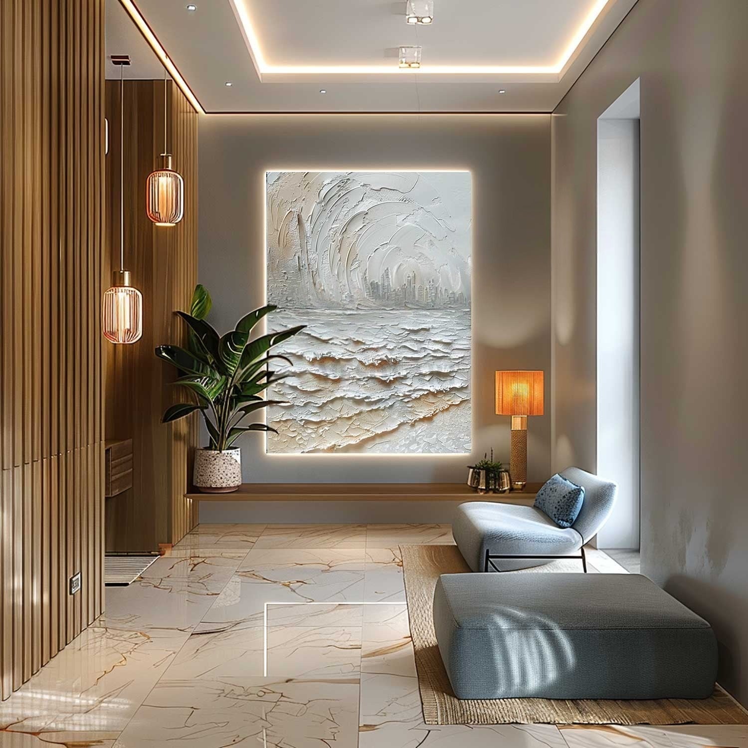 Wall Art Impasto Coastal Cityscape - Neutralighting
