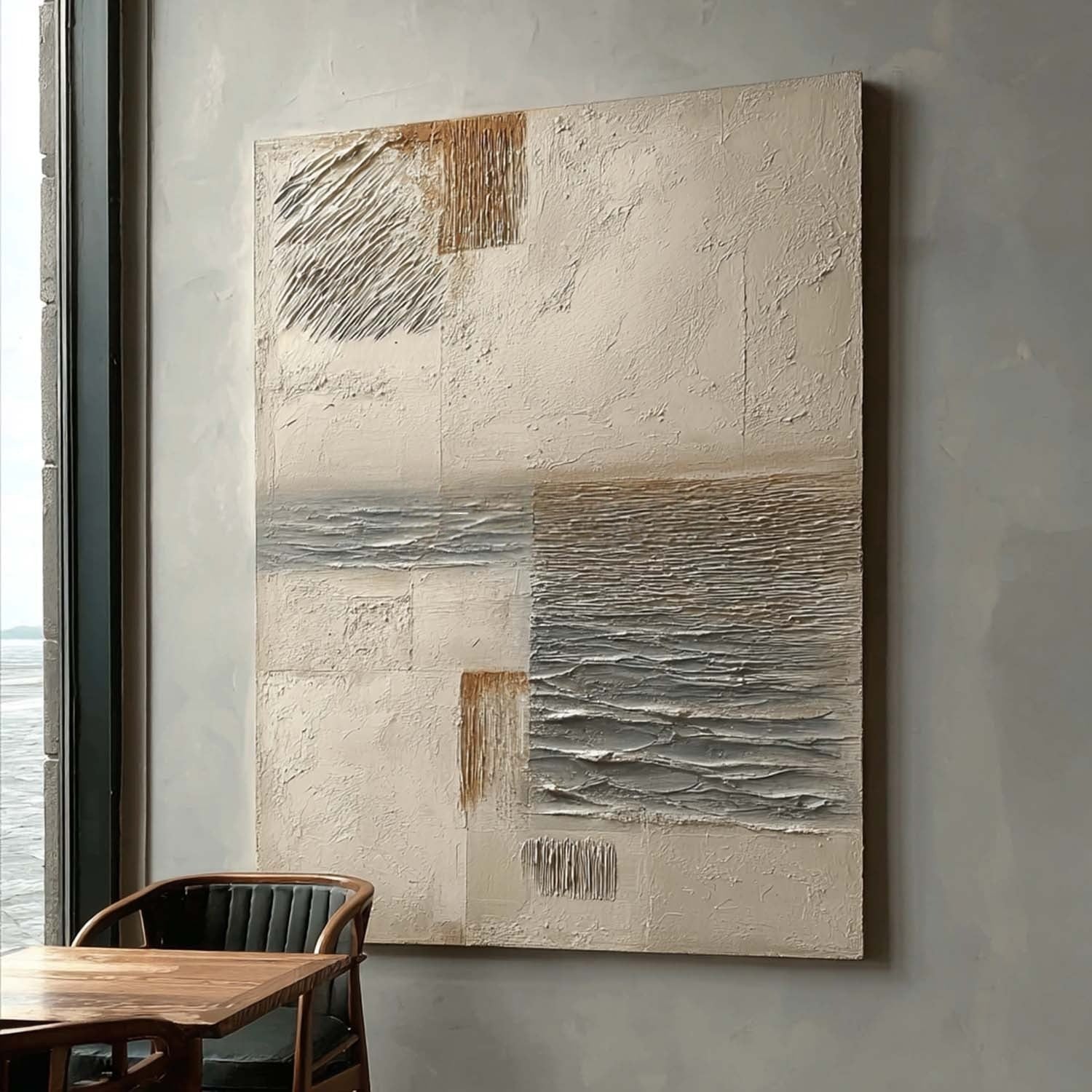 Wall Art Vertical Textured Abstract Landscape Scene Muted - Neutralighting