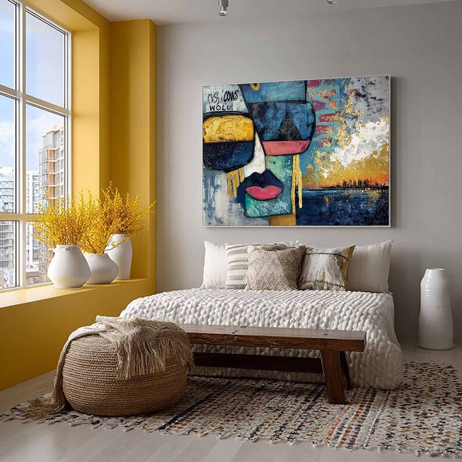 Urban Abstract Face & Skyline Painting - Neutralighting