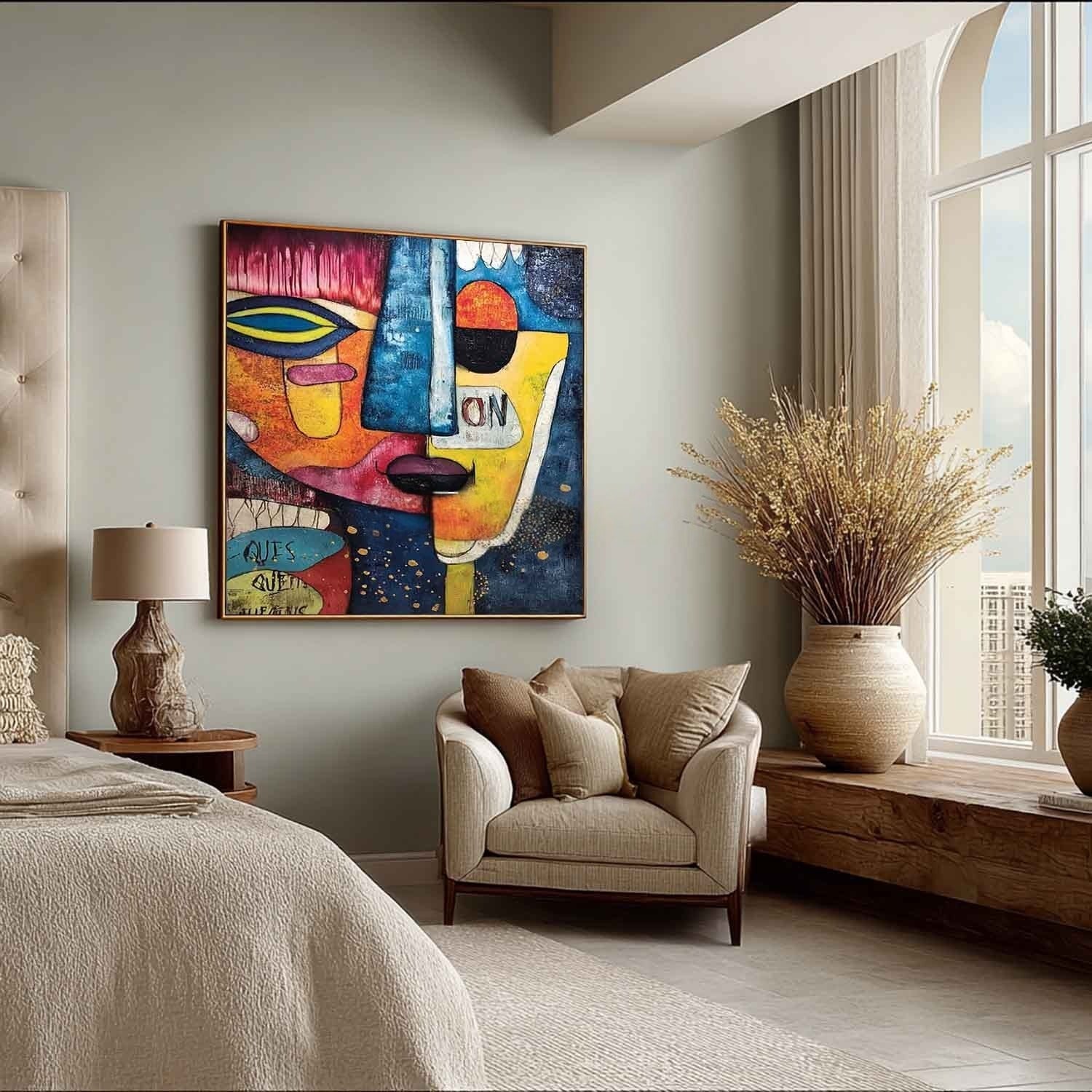 Wall Art Cubist Face Abstract Colorful - Neutralighting