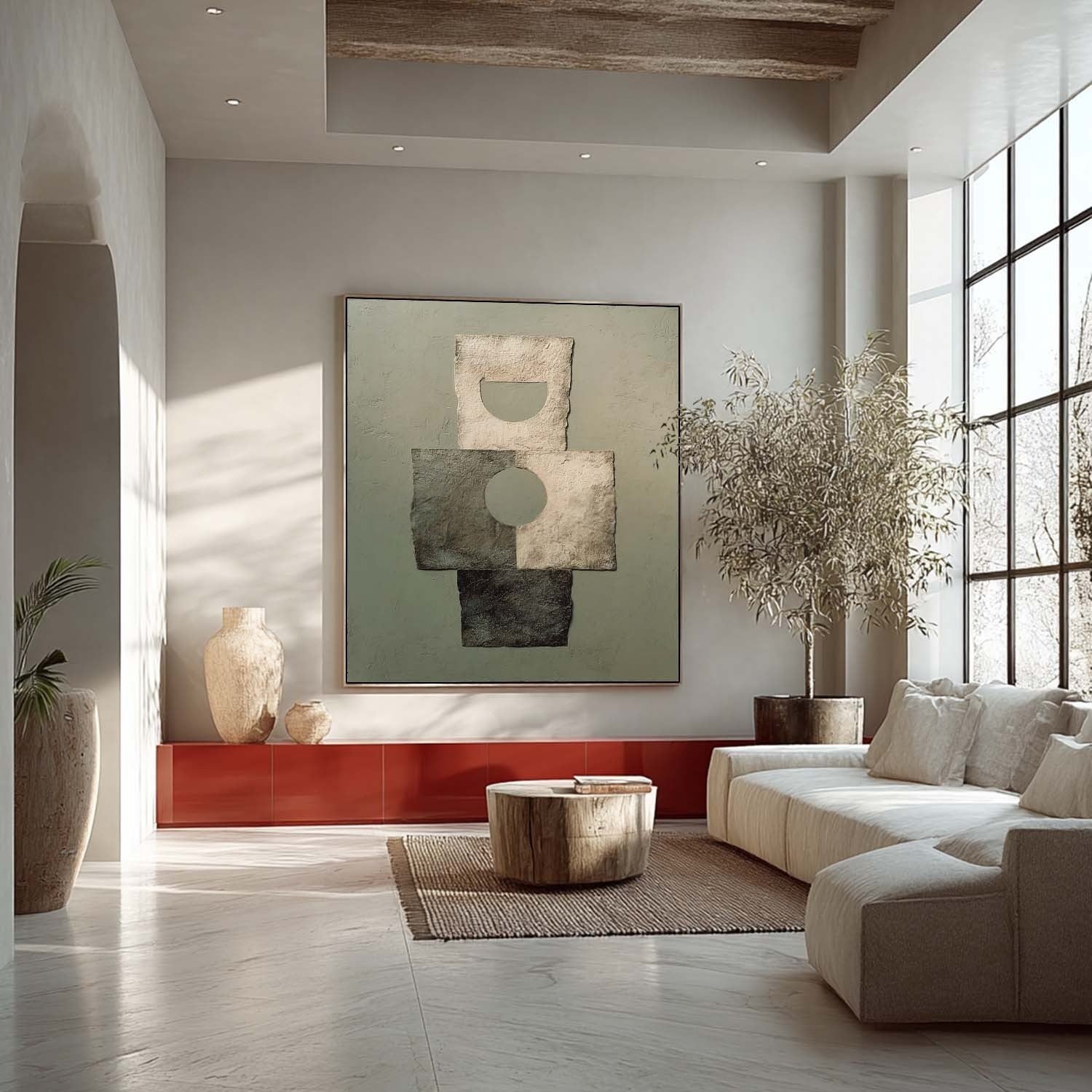 Wabi-Sabi Geometric Abstract Texture Painting - Neutralighting