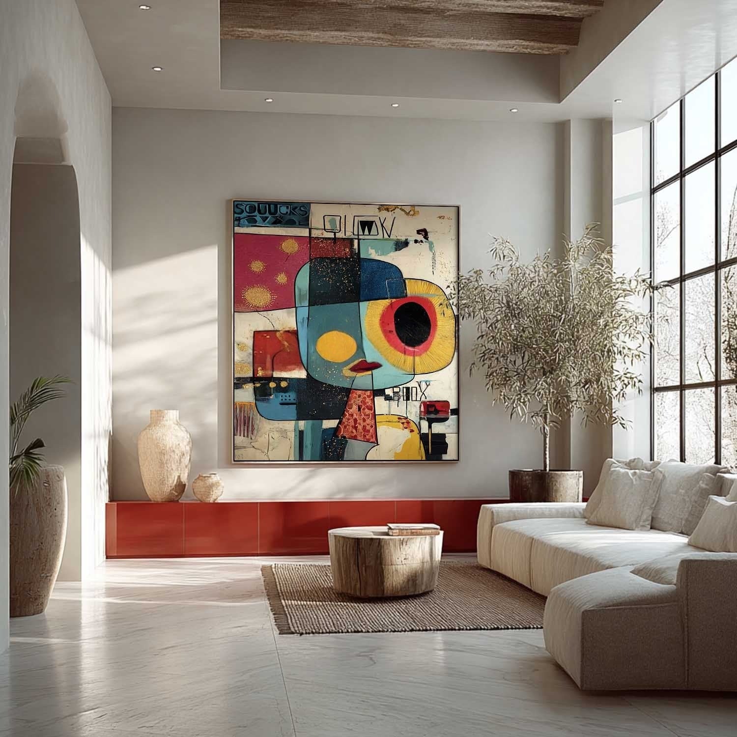 Wall Art Cubist Face Abstract Gold Oil Painting - Neutralighting