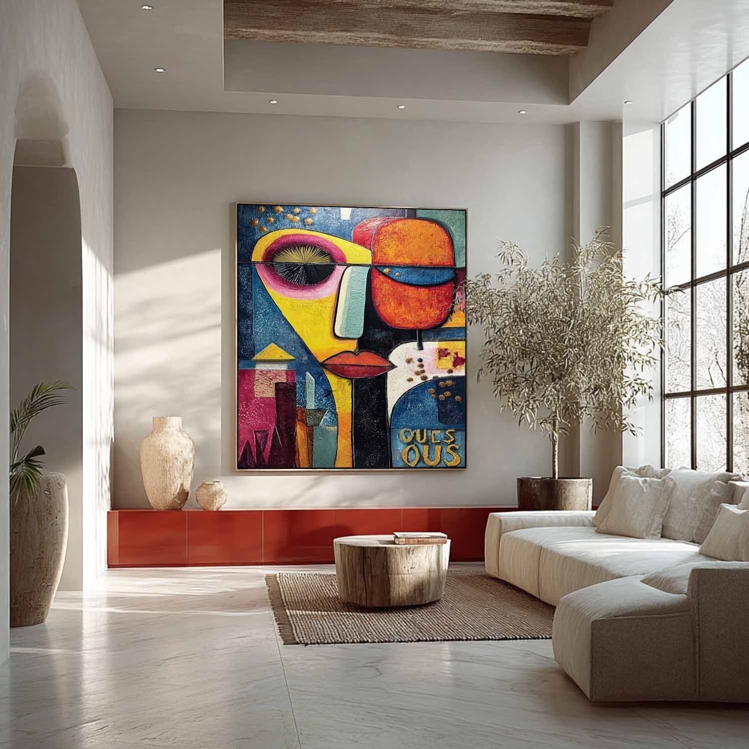 Cubist Abstract Dual Faces Painting - Neutralighting