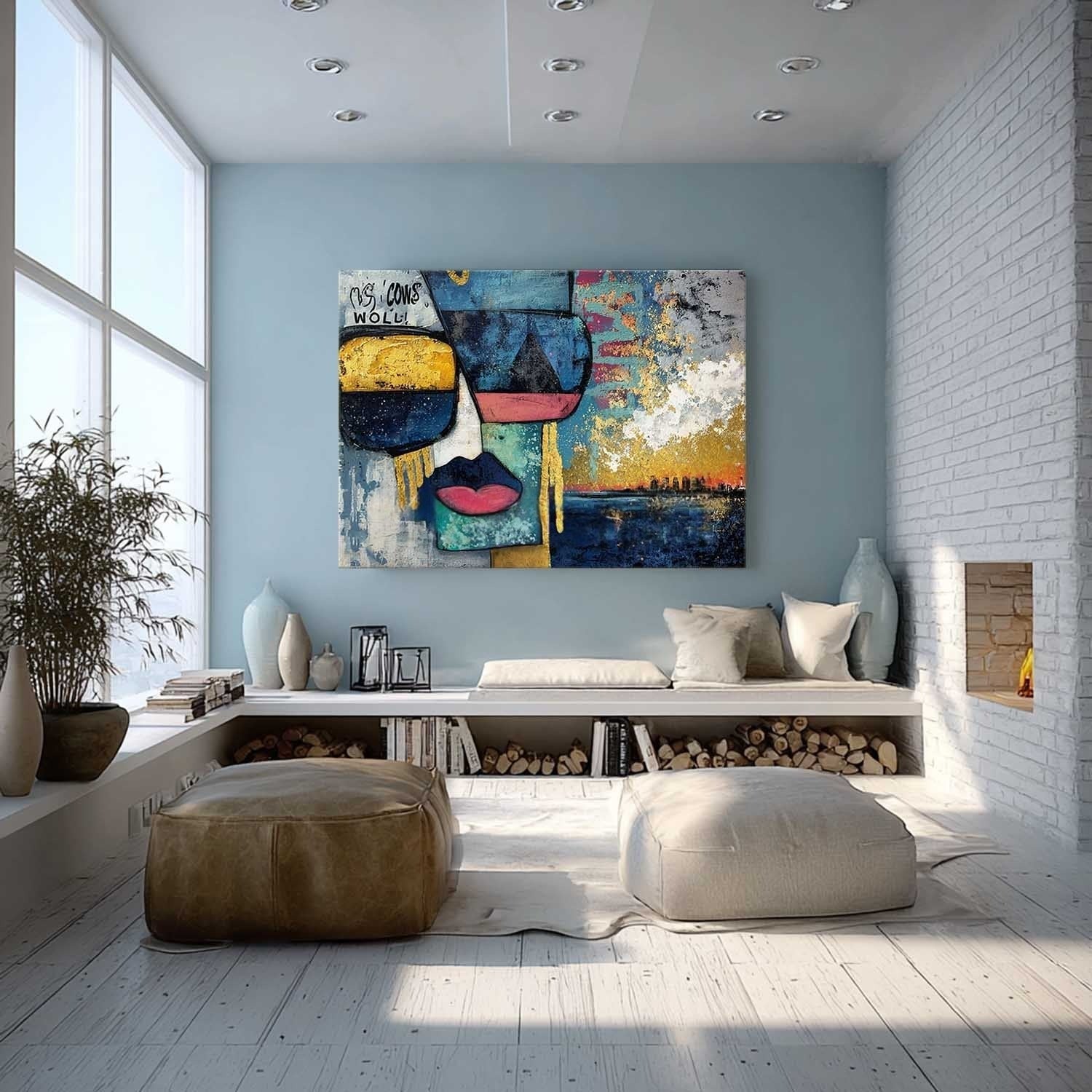 Urban Abstract Face & Skyline Painting - Neutralighting