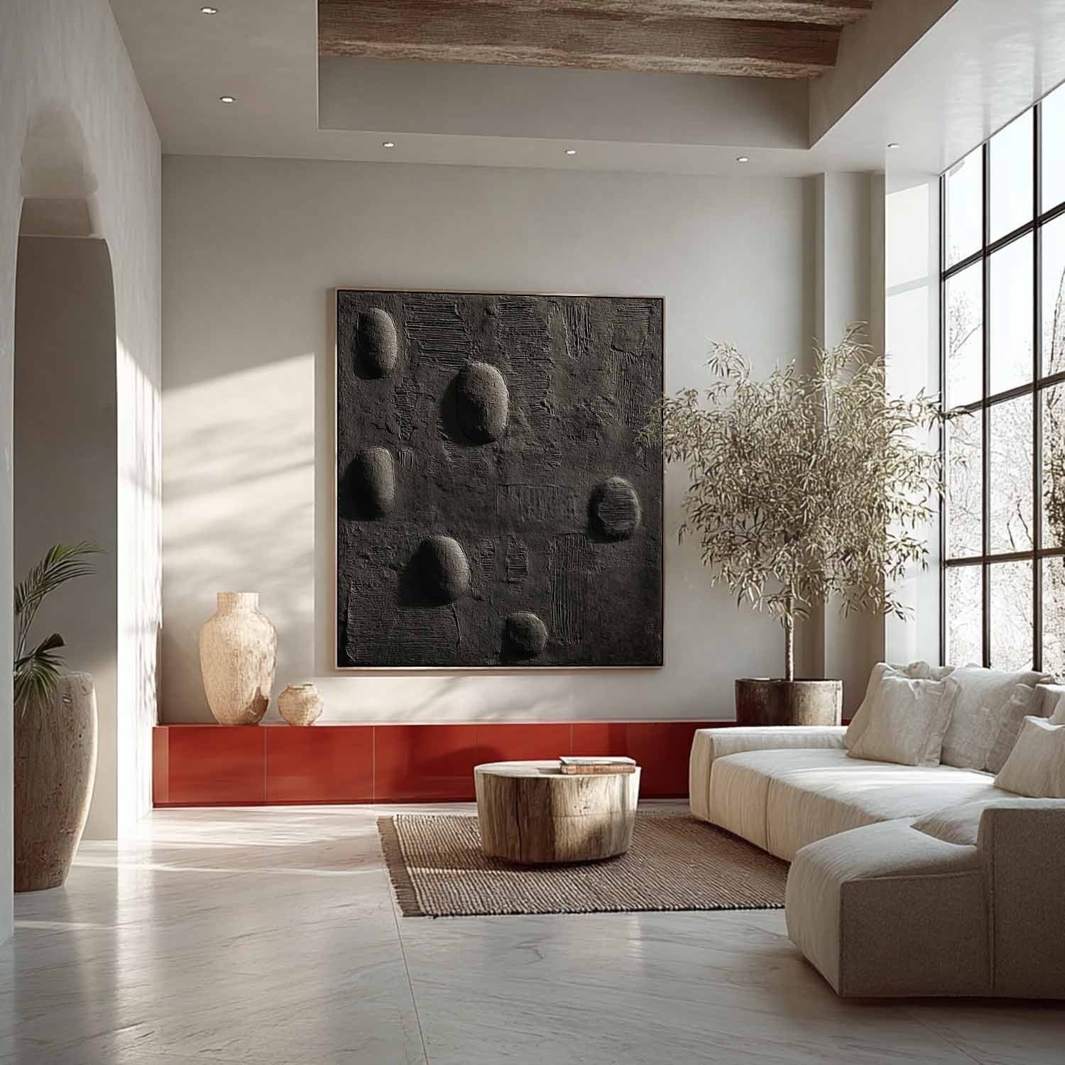 Black Minimalist Pebble Texture Painting - Neutralighting