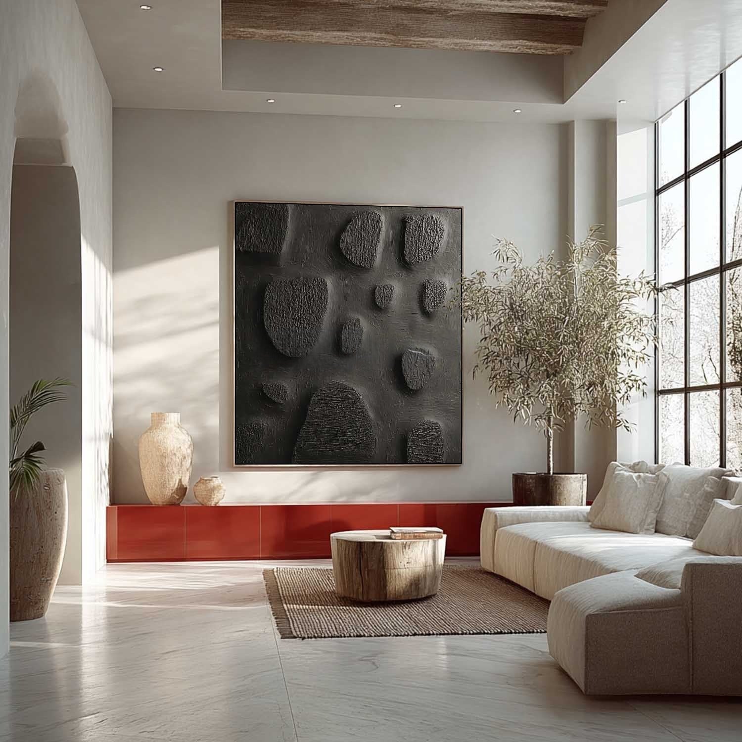 Black Minimalist Organic Texture Painting - Neutralighting