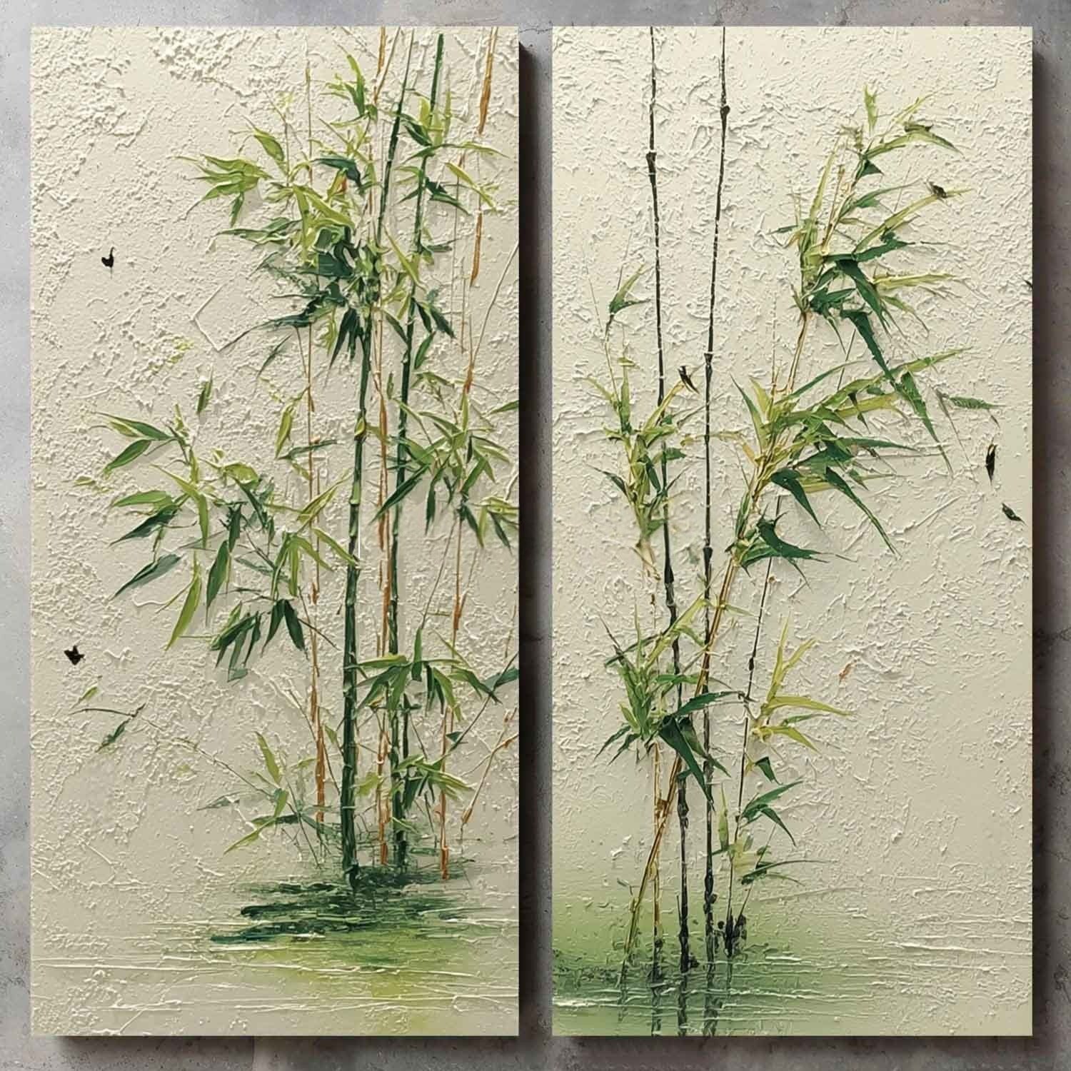 Wall Art Green Bamboo Diptych Oriental Set - Neutralighting