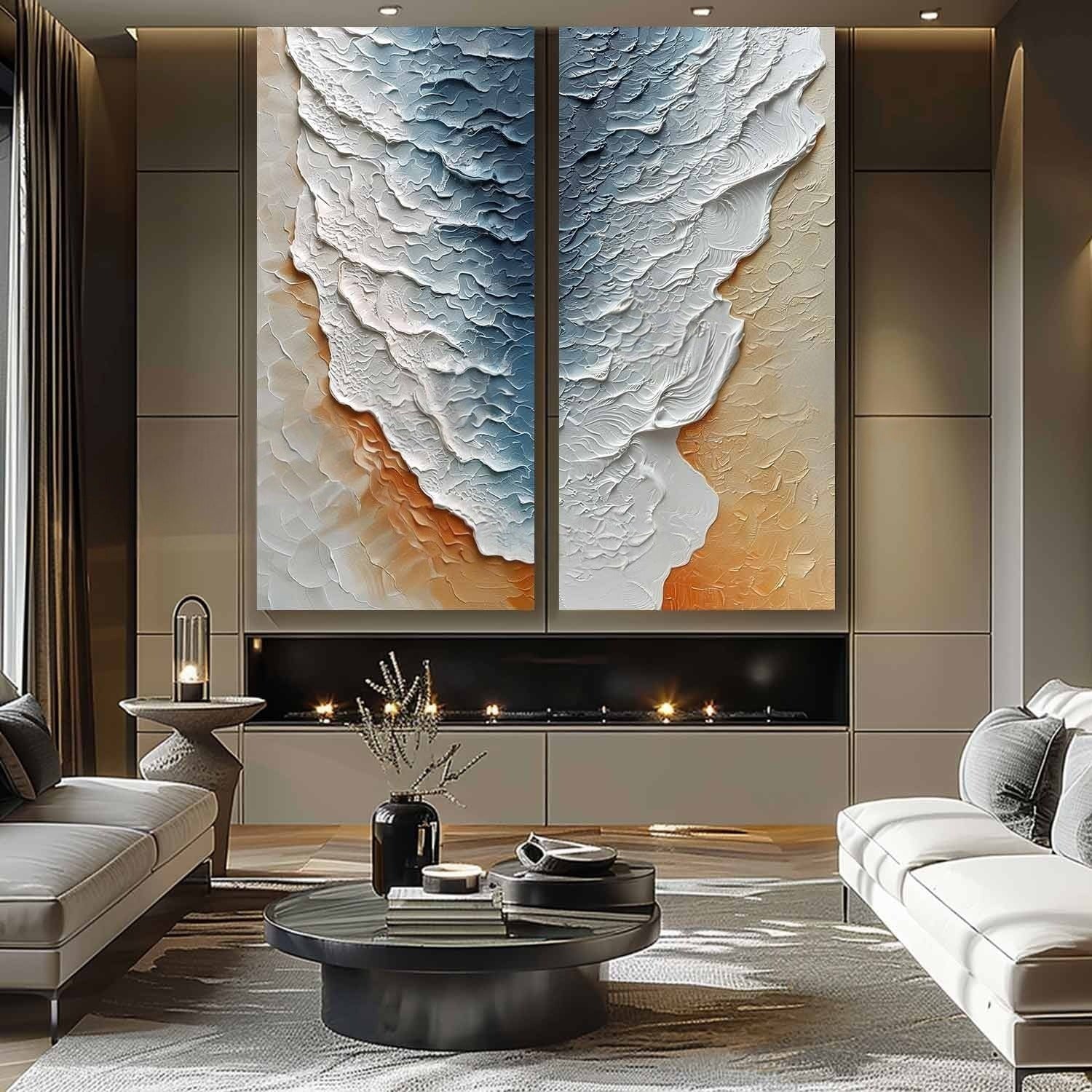 Wall Art Serene Dual Panel Ocean Wave - Neutralighting