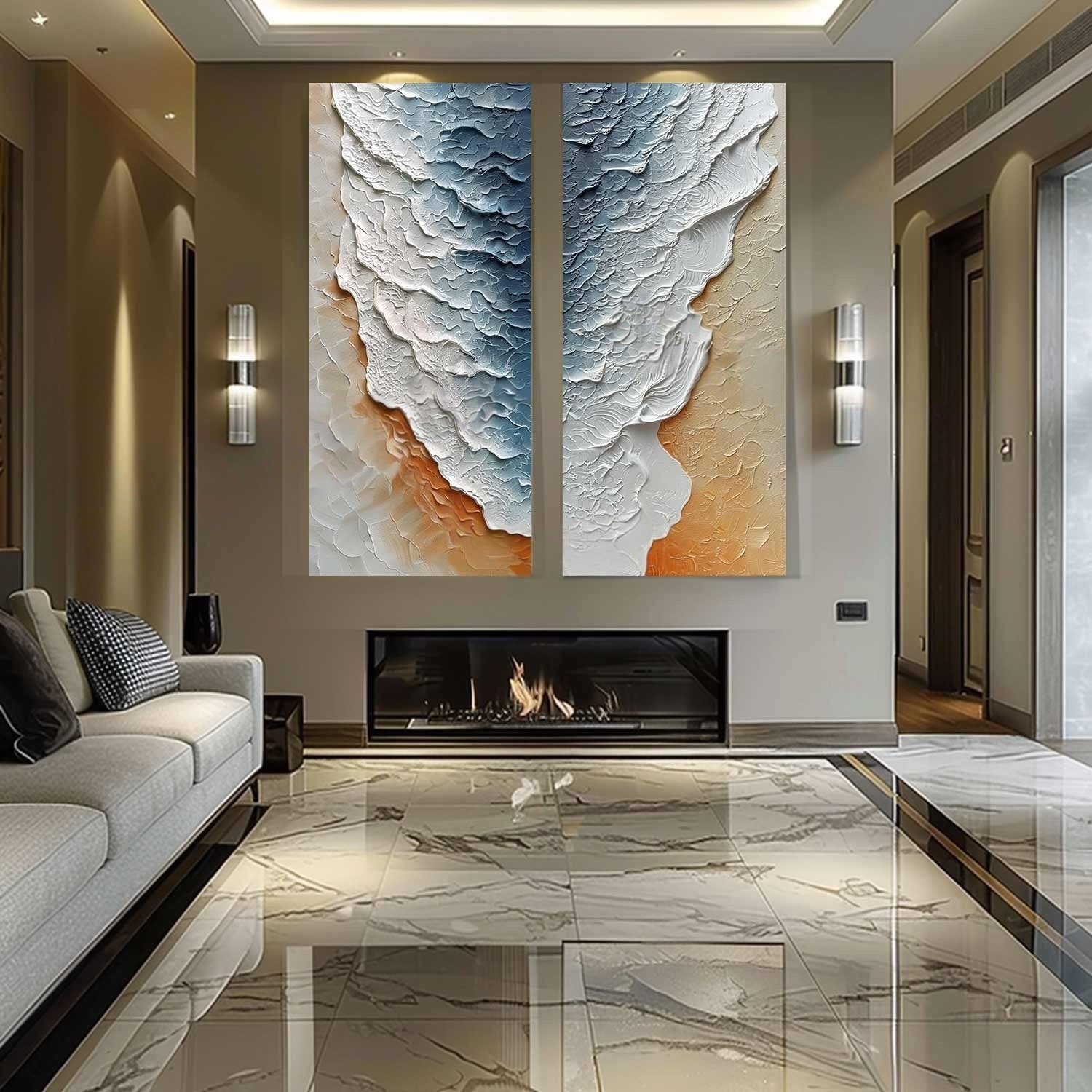 Wall Art Serene Dual Panel Ocean Wave - Neutralighting