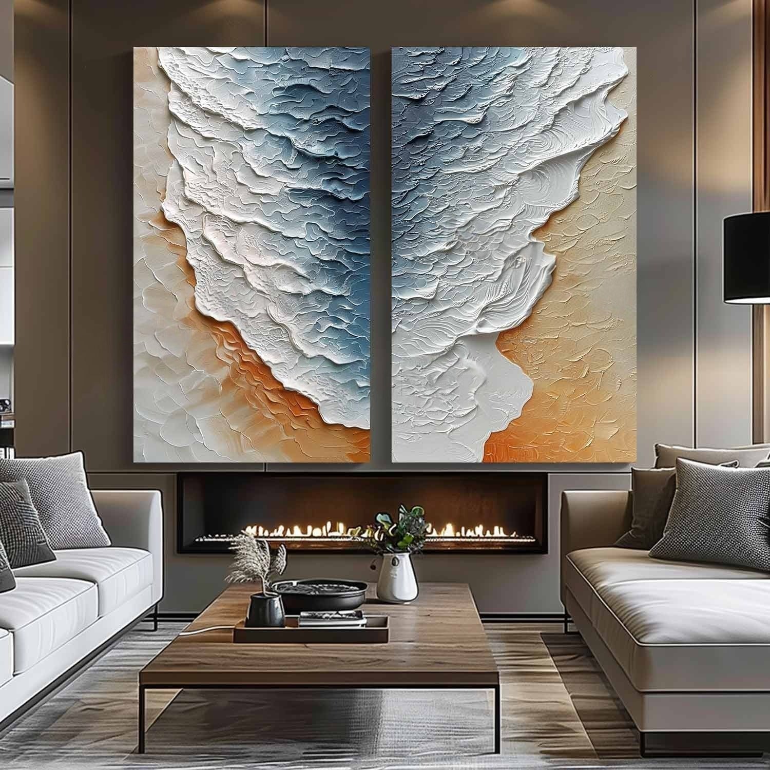 Wall Art Serene Dual Panel Ocean Wave - Neutralighting