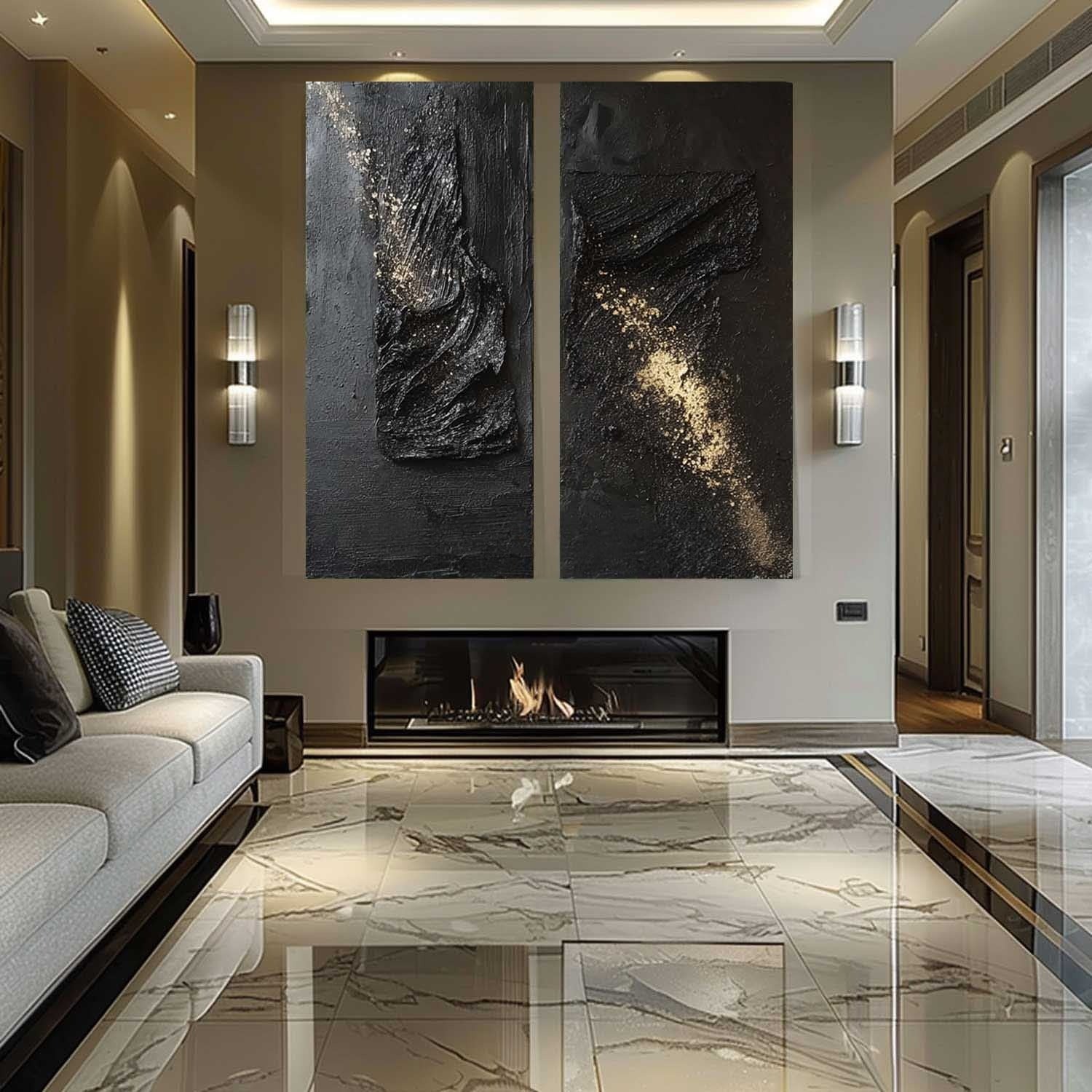 Wall Art Diptych Textured Abstract Wave Scene Luxe - Neutralighting