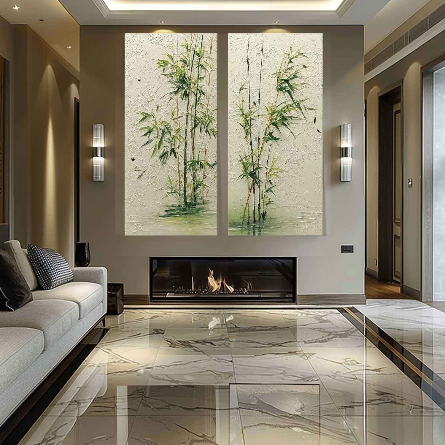 Wall Art Green Bamboo Diptych Oriental Set - Neutralighting