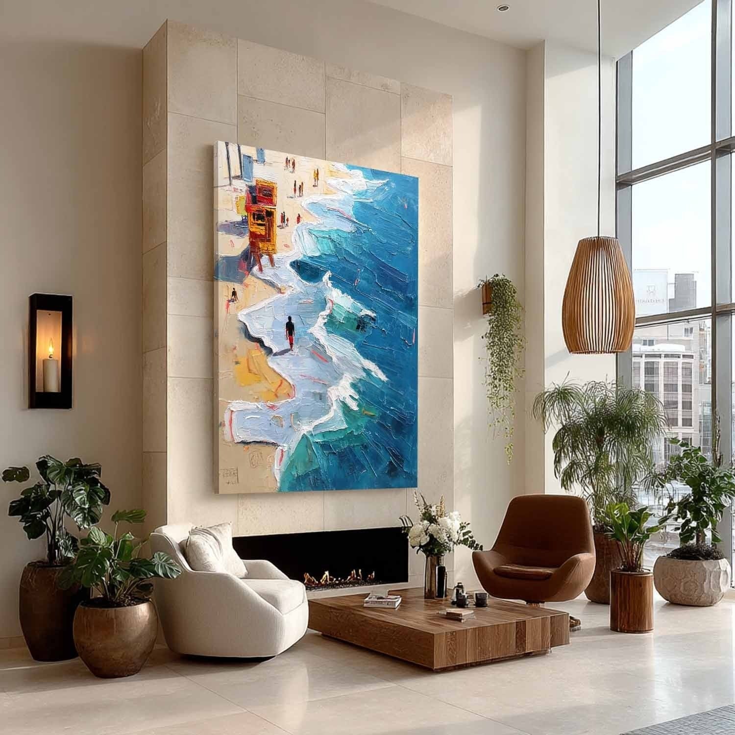 Wall Art Vertical Impressionist Coastal Beach Scene Bright - Neutralighting
